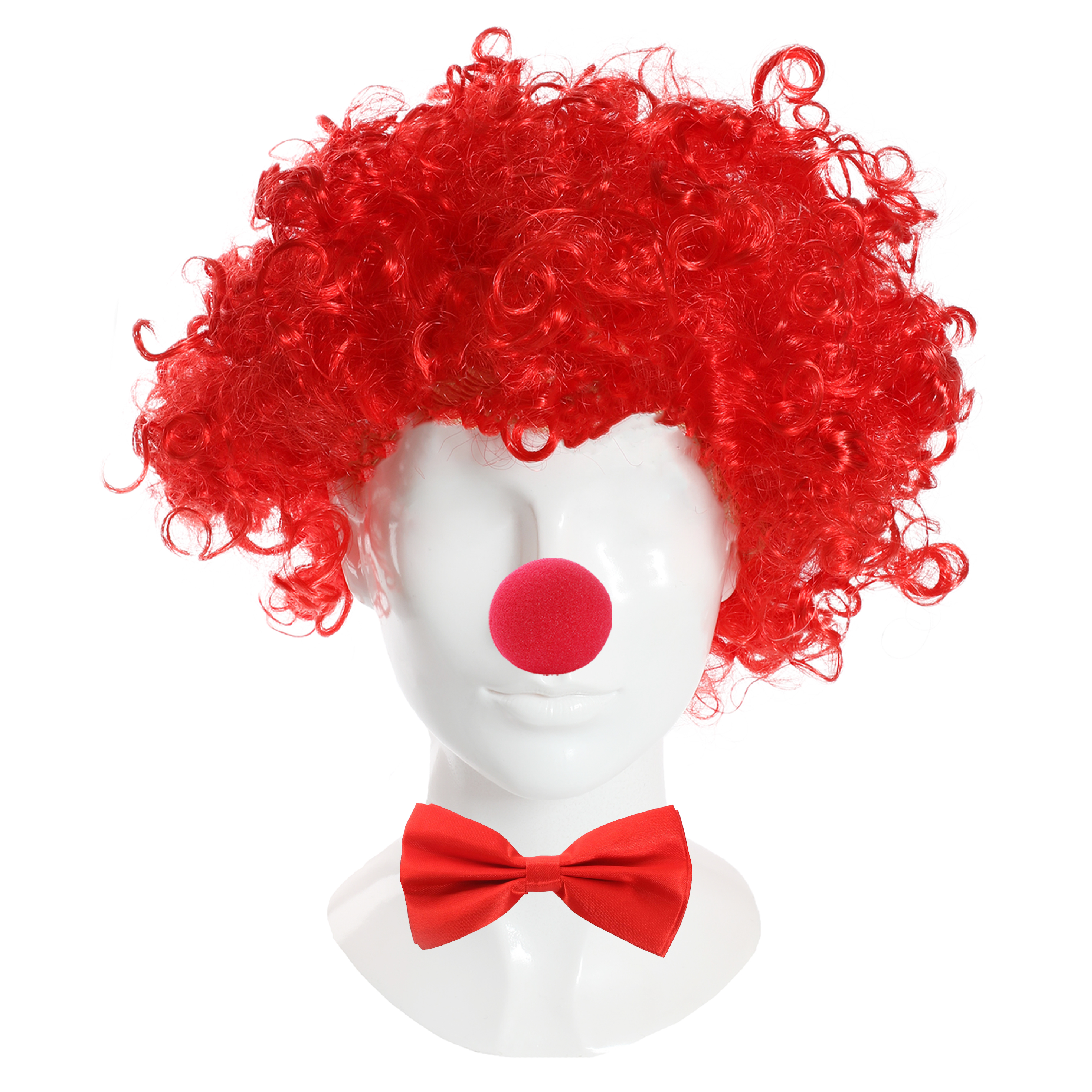 Afro 3 Piece Red Nose Day Set - Red Nose, Afro & Satin Bow Tie