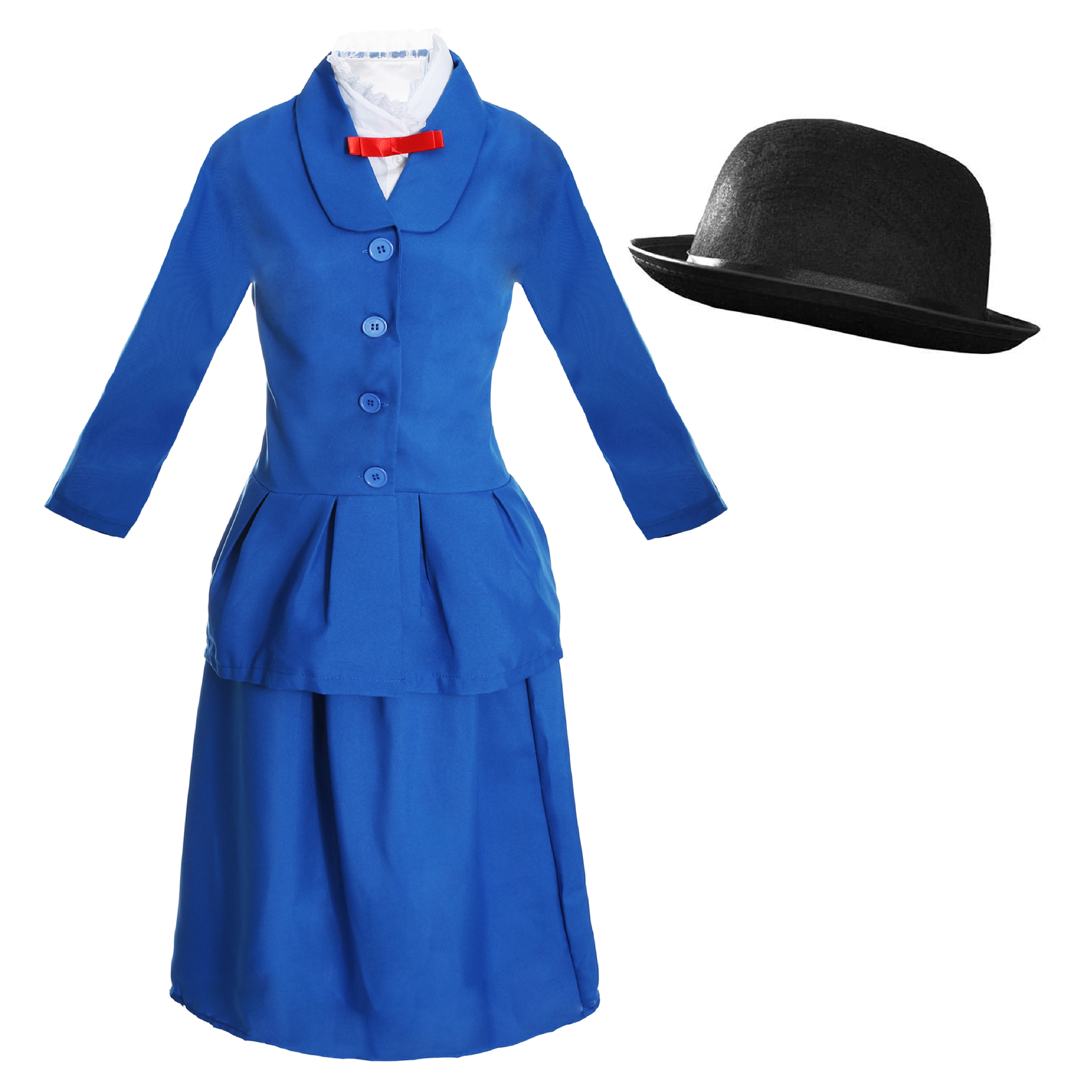 Ladies Magical Nanny Costume - with Plain Bowler Hat