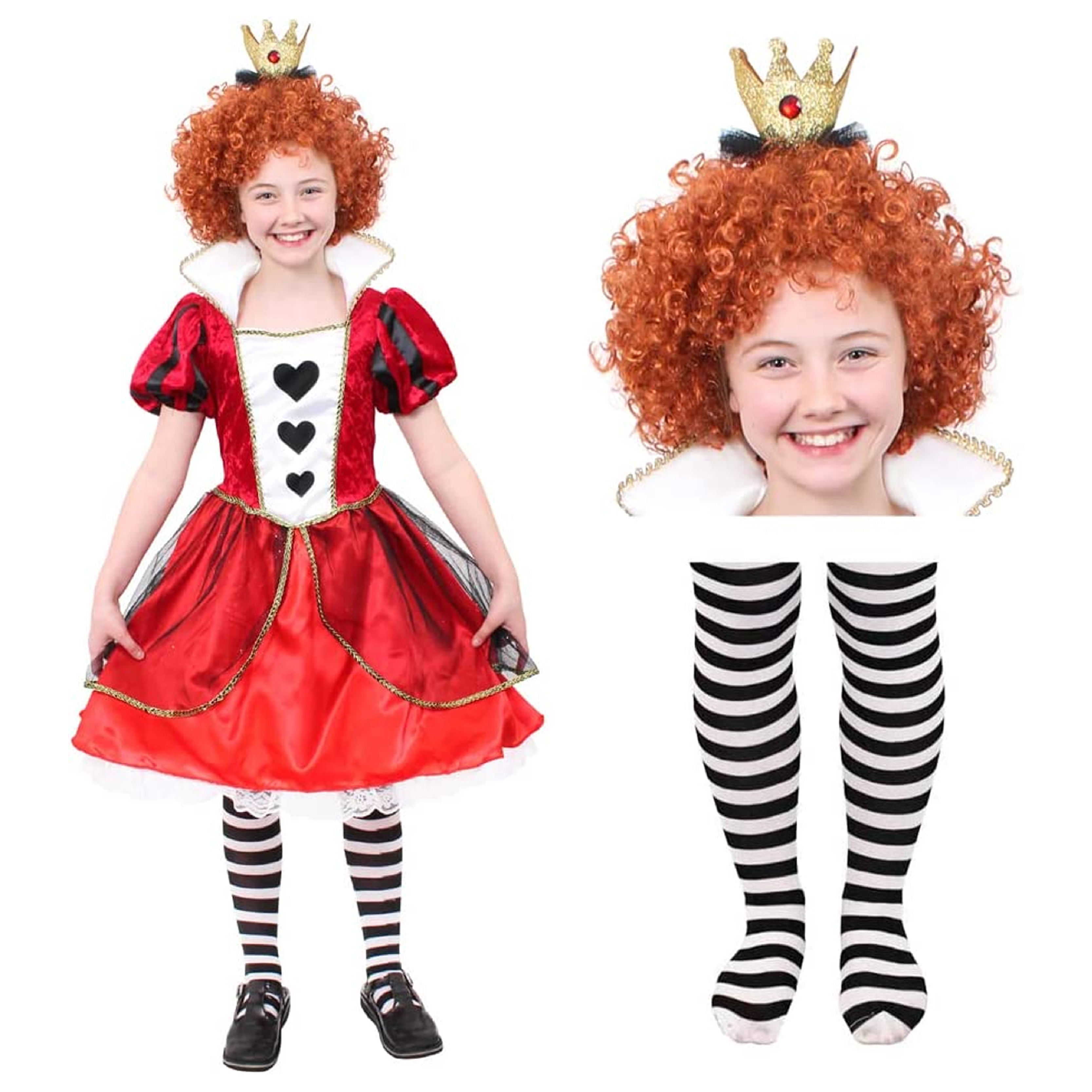 Queen Of Hearts Costume + Wig and Tights