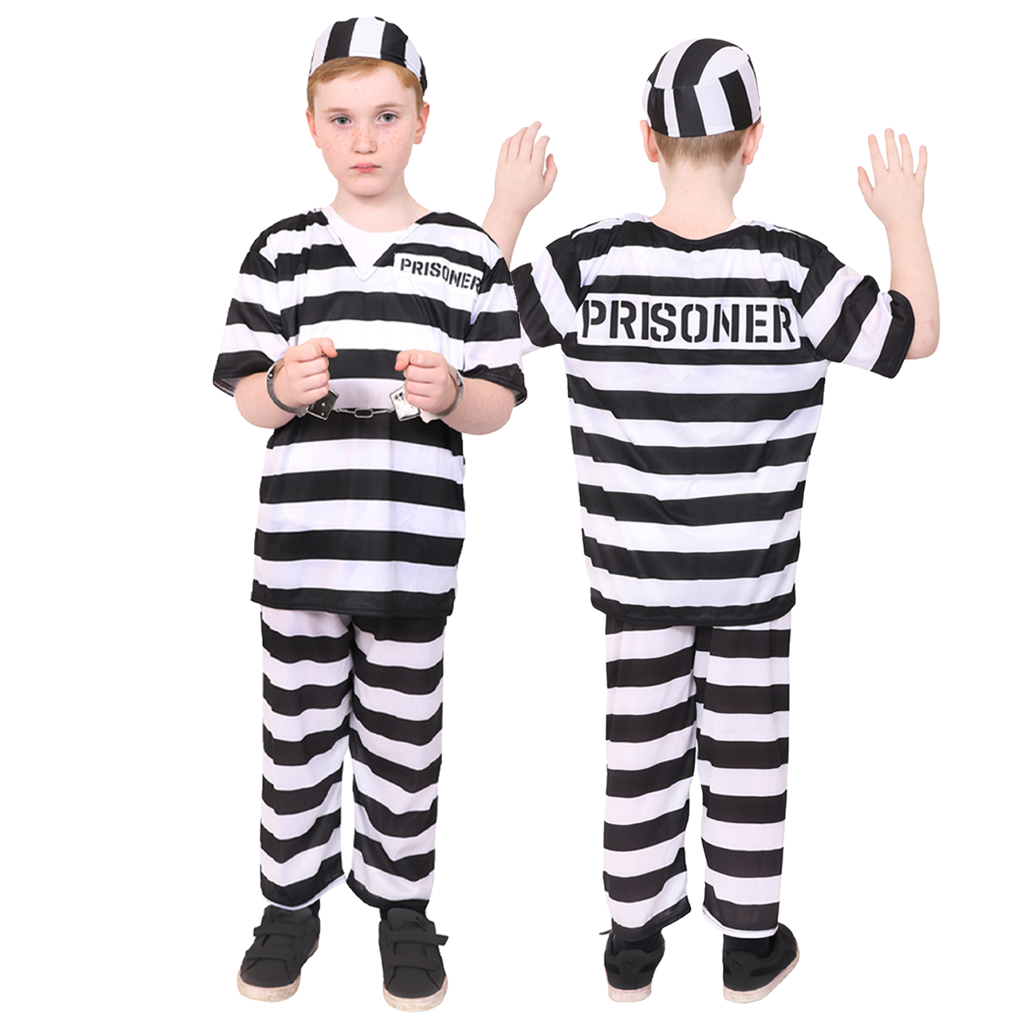 Childrens Black and White Striped Prisoner Costume