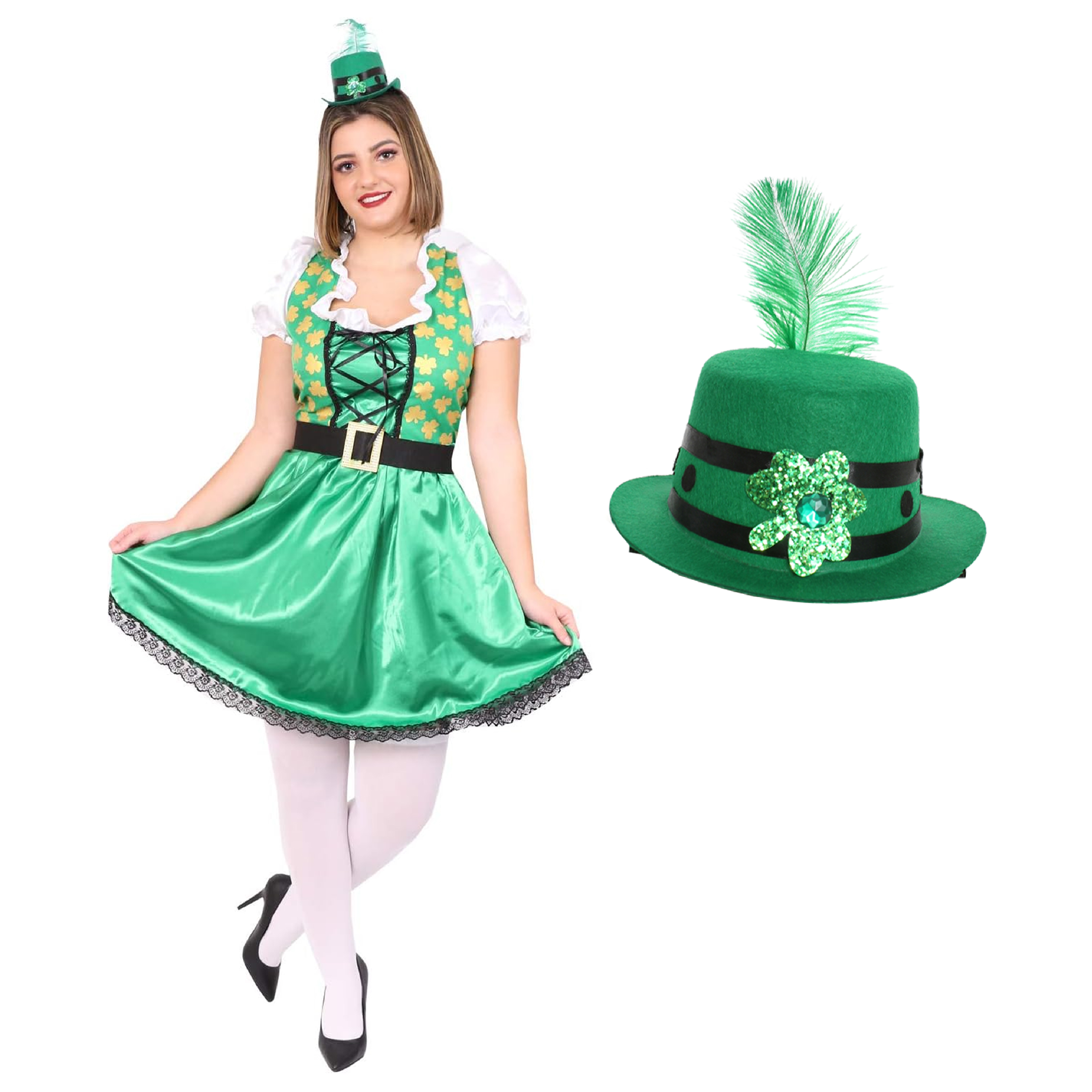 Ladies Irish Shamrock Dress & Mini Hat Fascinator