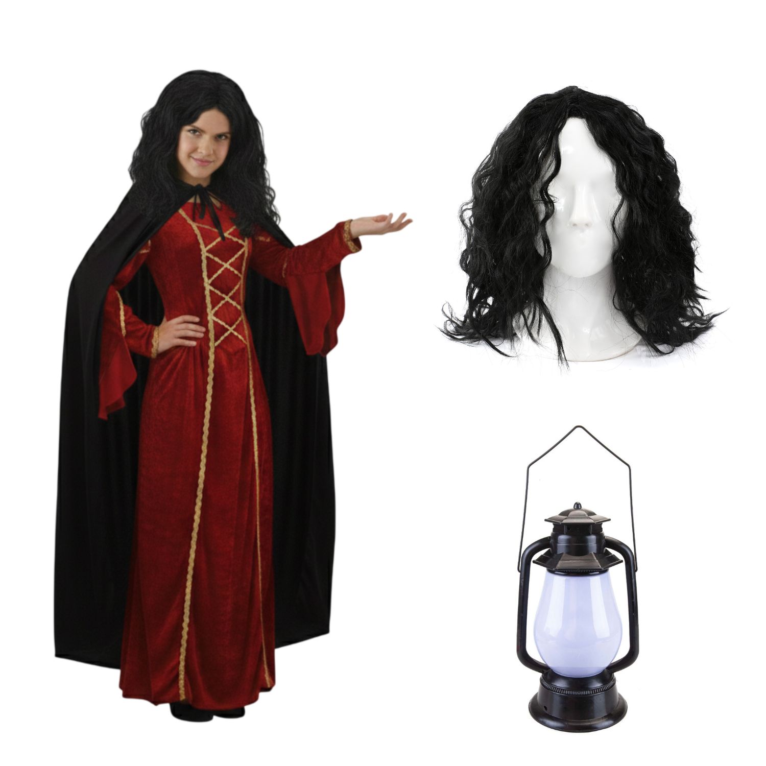 Girls Evil Mother Costume | 4 Pcs | Dress, Cape, Wig & Lantern