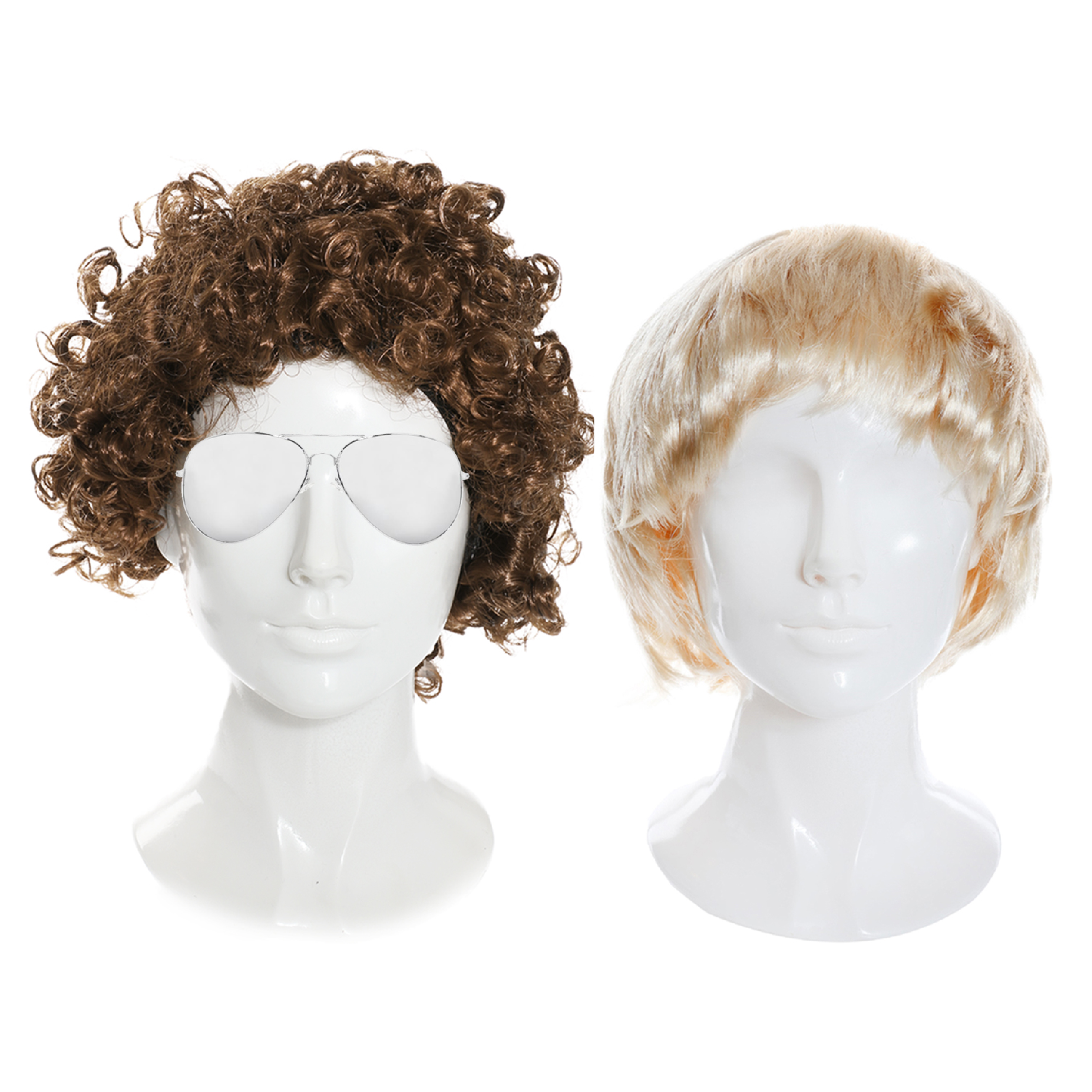 STARSKY & HUTCH SET - BROWN AFRO WIG, MENS BLONDE WIG & PAIR OF AVIATOR GLASSES