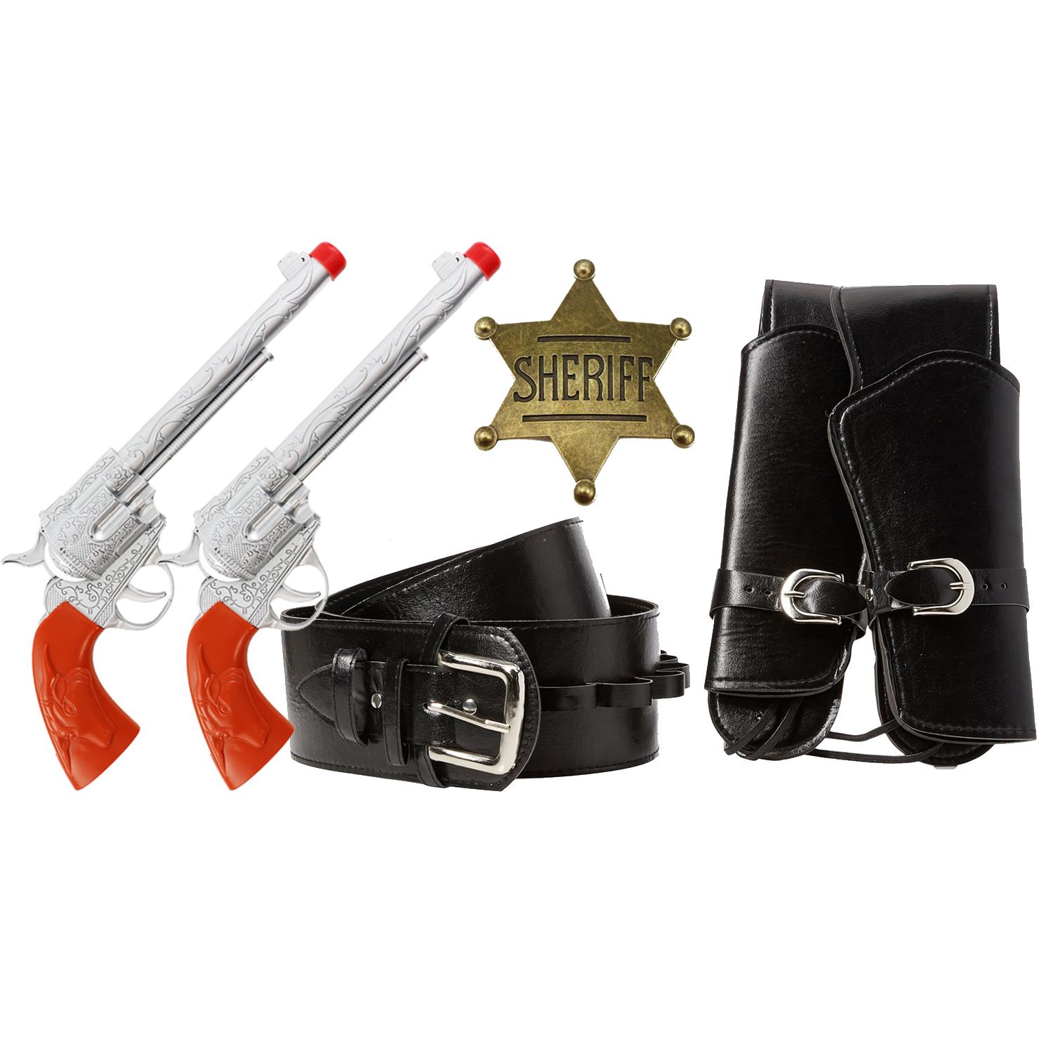 Adults Cowboy Accessory Set | 3 Pcs | Plastic Pistols, Holster & Gold Badge