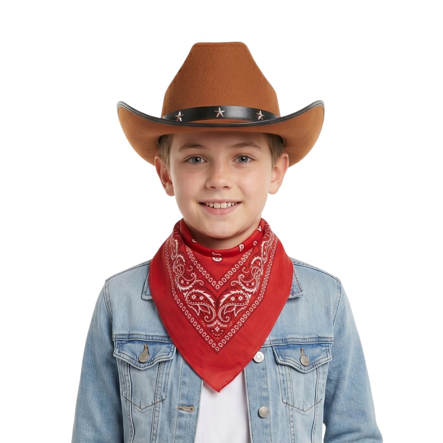 Childs Brown Studded Cowboy Hat & Red Paisley Bandanna
