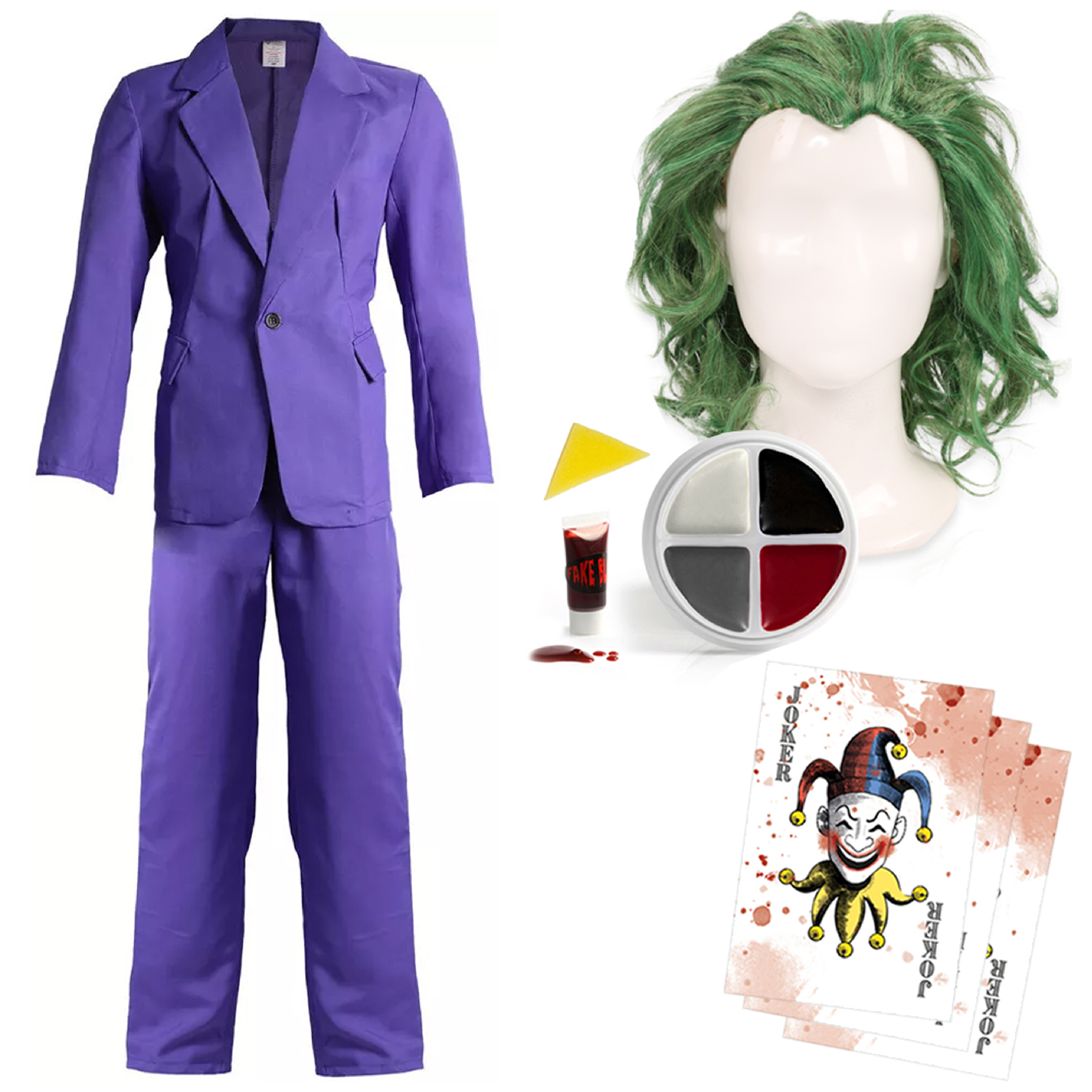 Men's Laughing Man Purple Suit Costume with Business Card