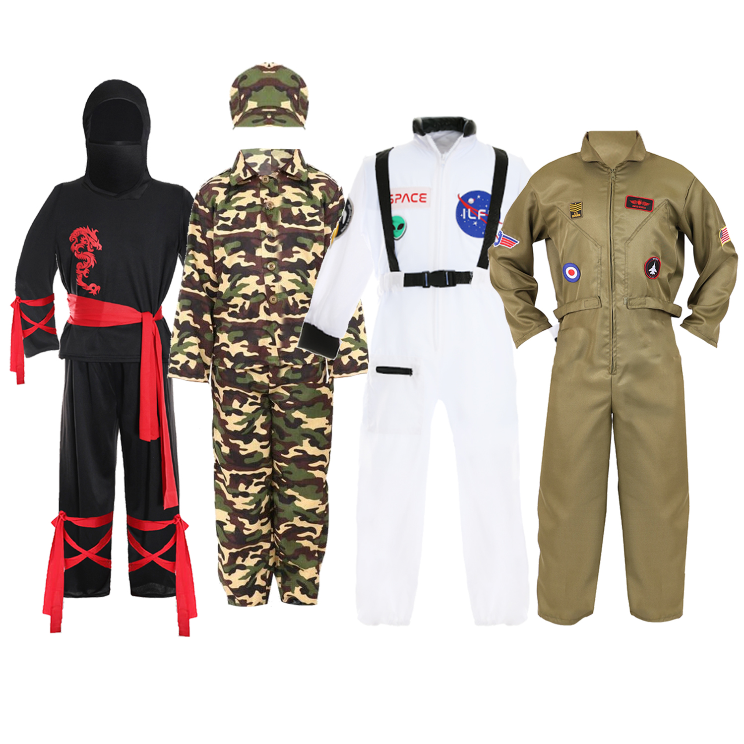 Boys Dress Up Set - Ninja, Soldier, Astronaut & Pilot