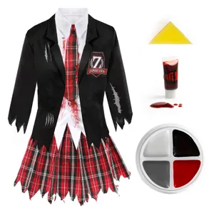 Ladies Zombie Schoolgirl Halloween Costume With Facepaint & Blood