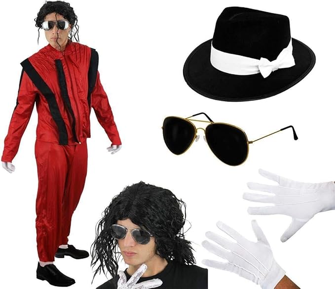Adults Deluxe King of Pop Costume | 5 Pcs | Costume, Fedora, Wig, Glasses & Gloves