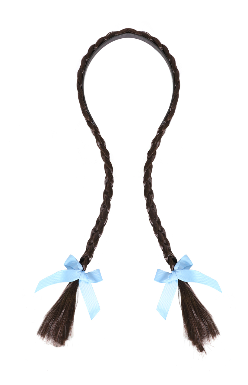 Brown Plaits with Blue Bow
