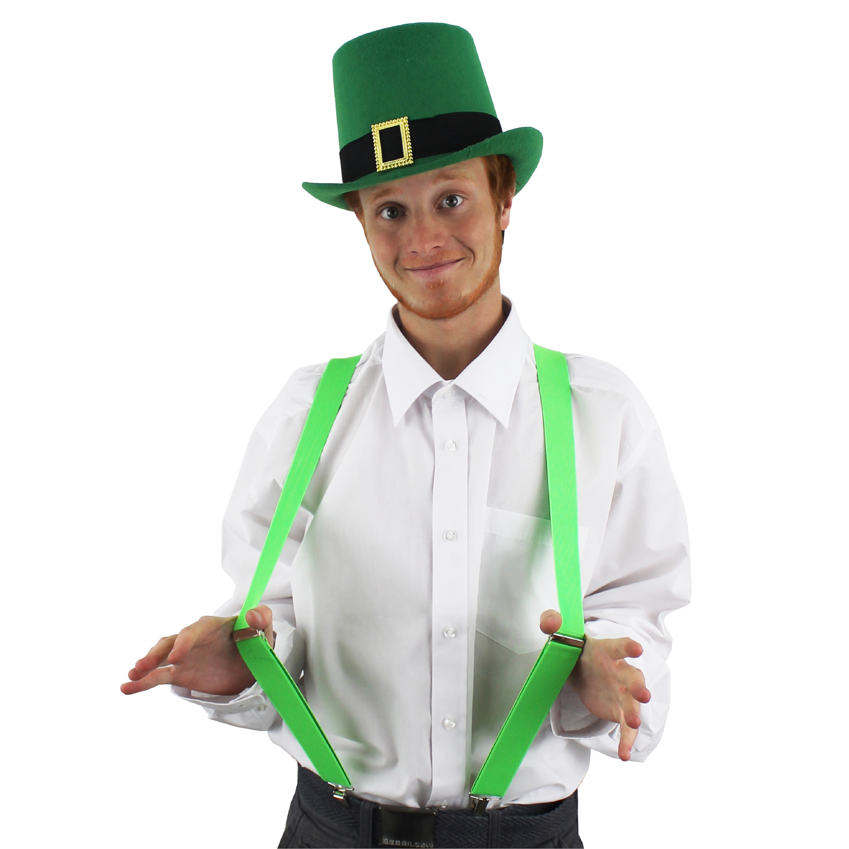 Irish Buckle Top Hat & Green Suspenders