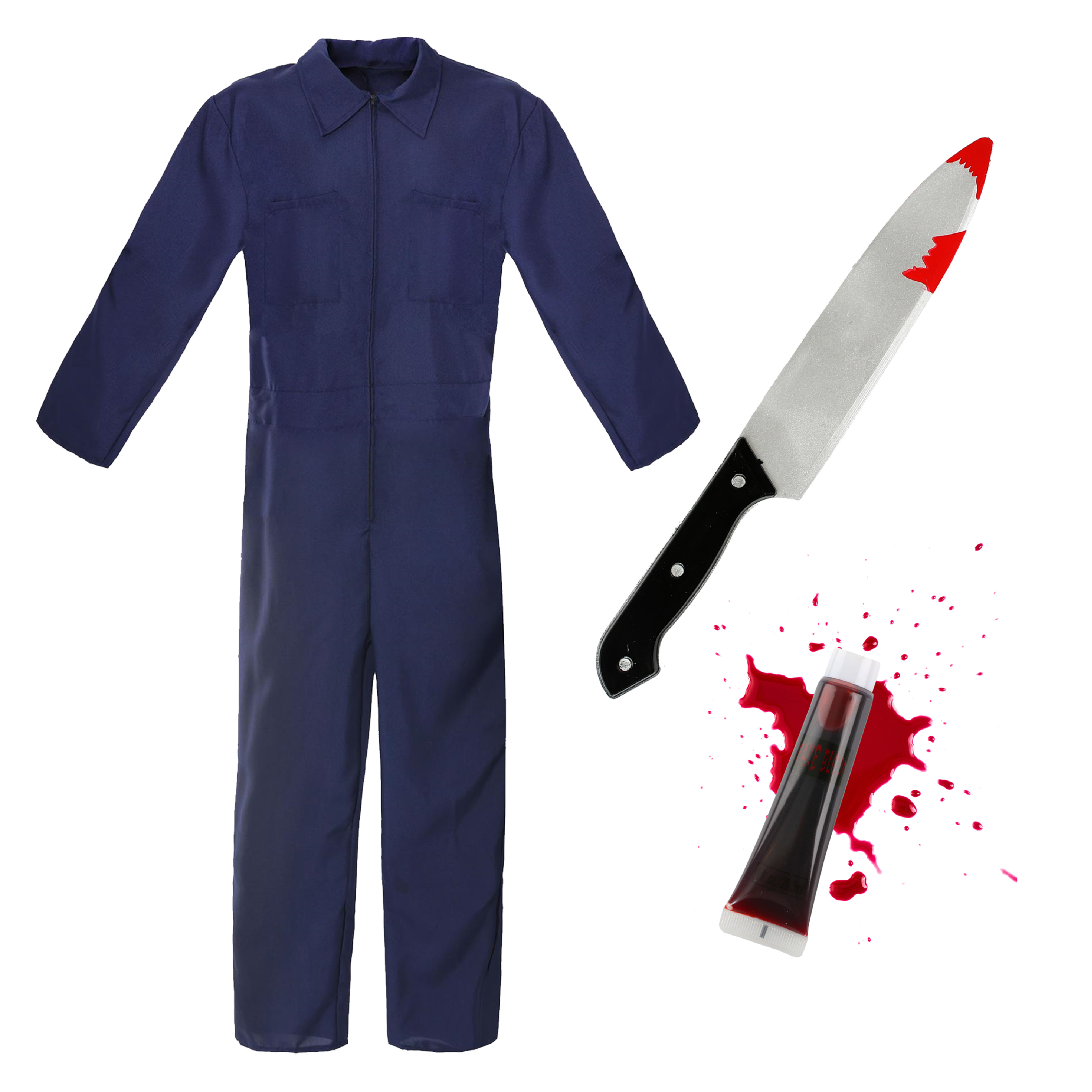 Adults Navy Jumpsuit Costume, Plastic Knife & Blood