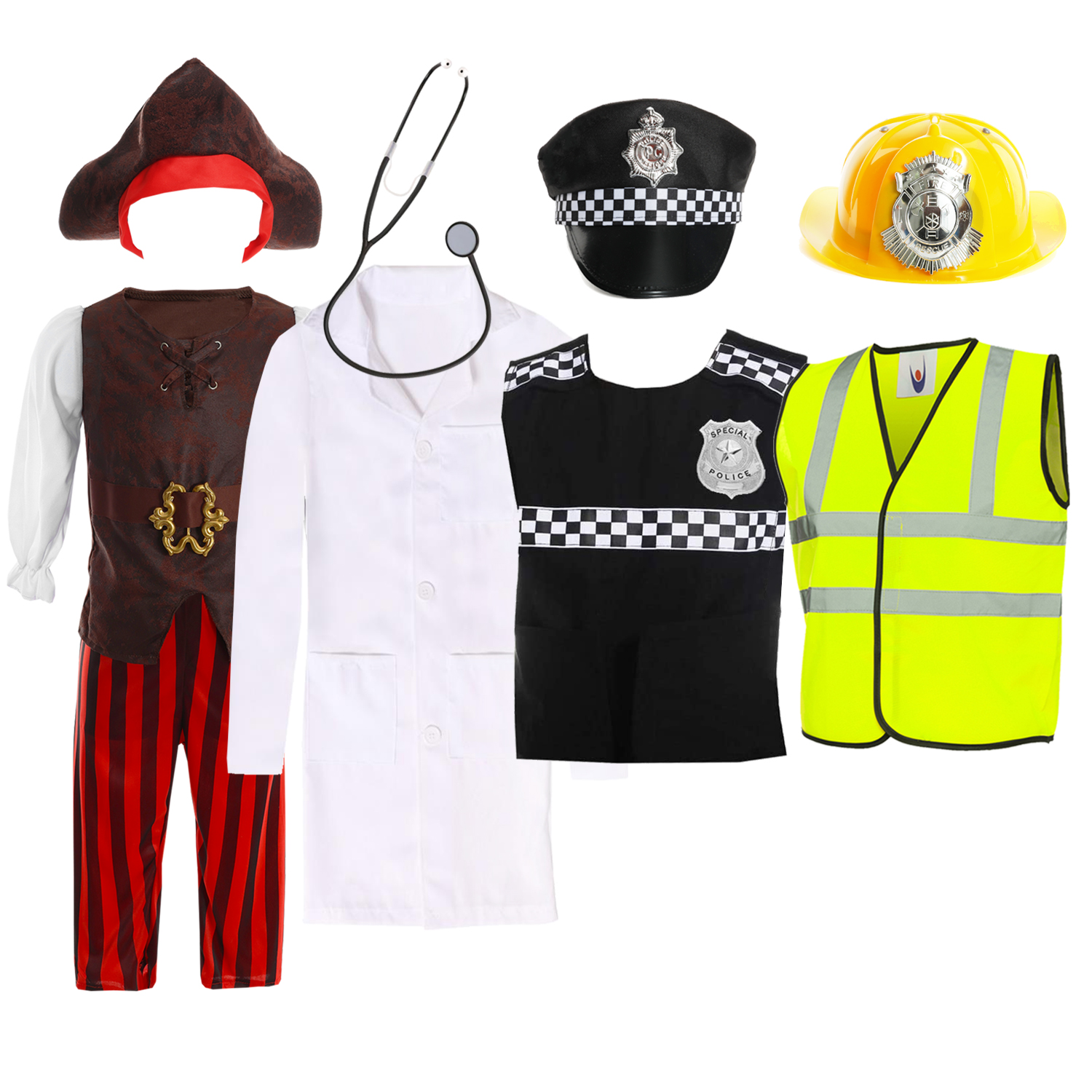Boys Dress Up Set - Pirate, Doctor, Police & Fireman