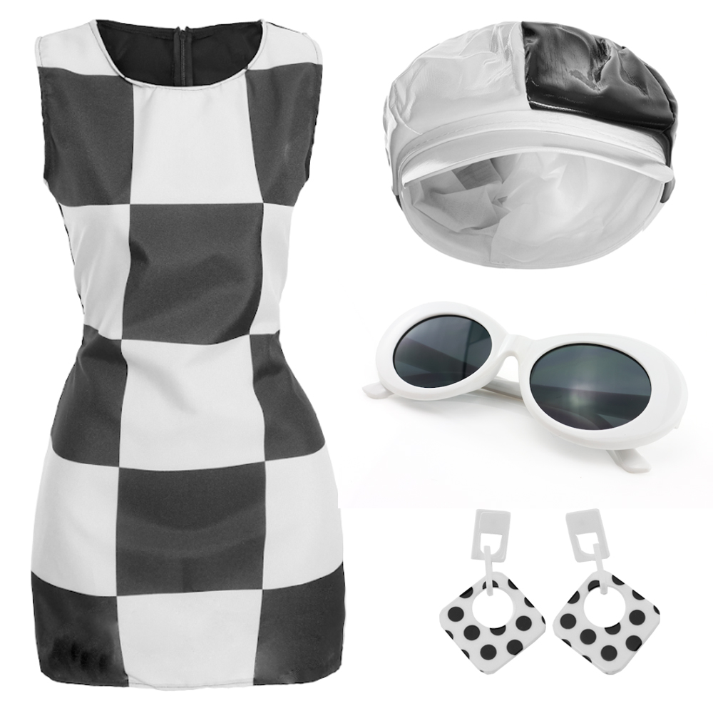 Ladies 1960's Mod Costume | 4 Pcs | Dress, Hat, Glasses & Earrings