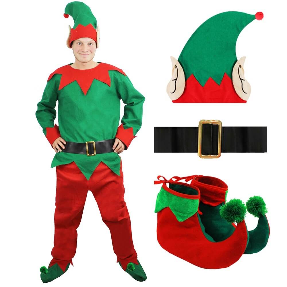 Mens 5 Piece Elf Costume