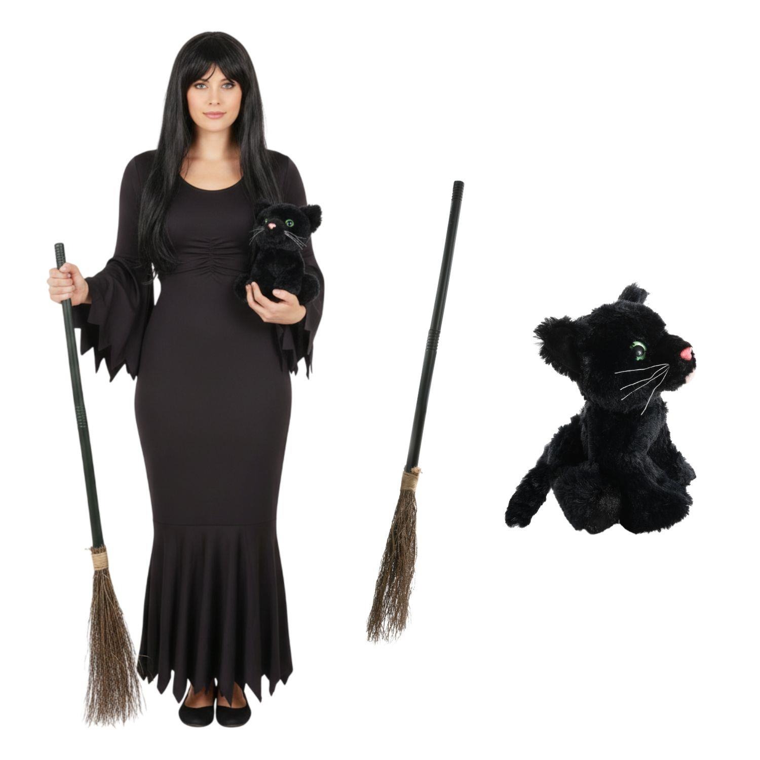 Ladies Hooky Witch Costume | 3 Pcs | Dress, Broom & Cat Toy