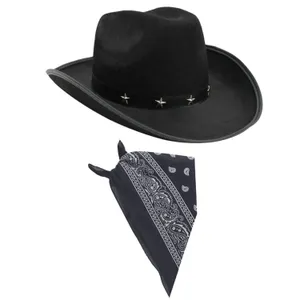 Black Star Studded Cowboy Hat & Paisley Navy Blue Bandana