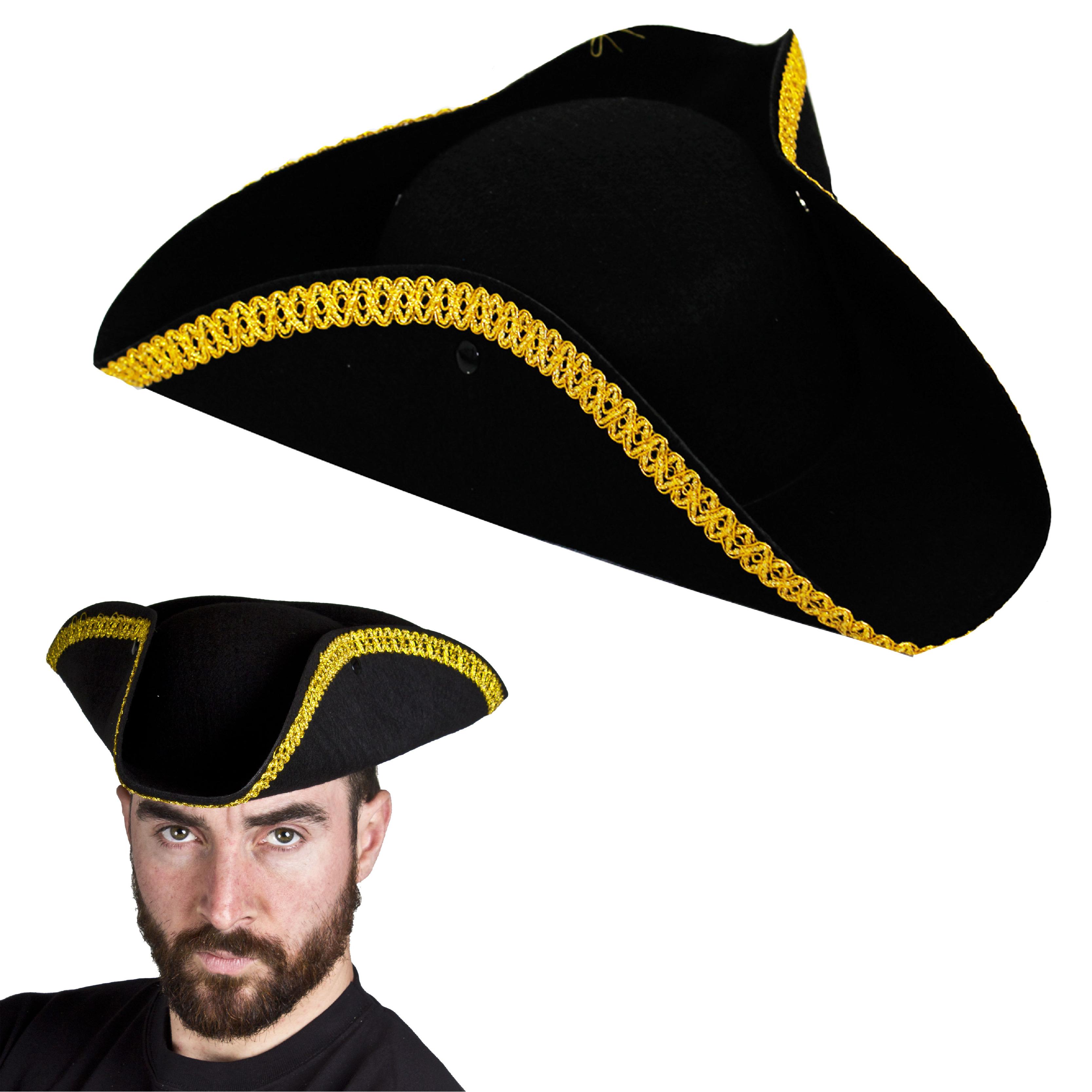 Tricorn Hat with Gold Trim