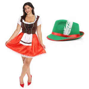 Ladies Red & Brown Bavarian Dress with Hat