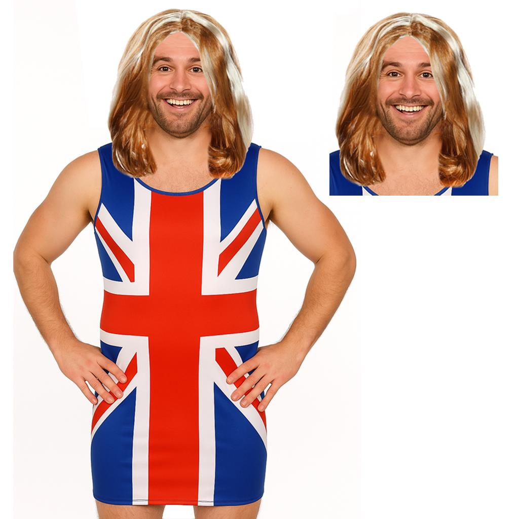 Men's Union Jack Dress Stag Do Costume | 2 Pcs | Dress & Wig