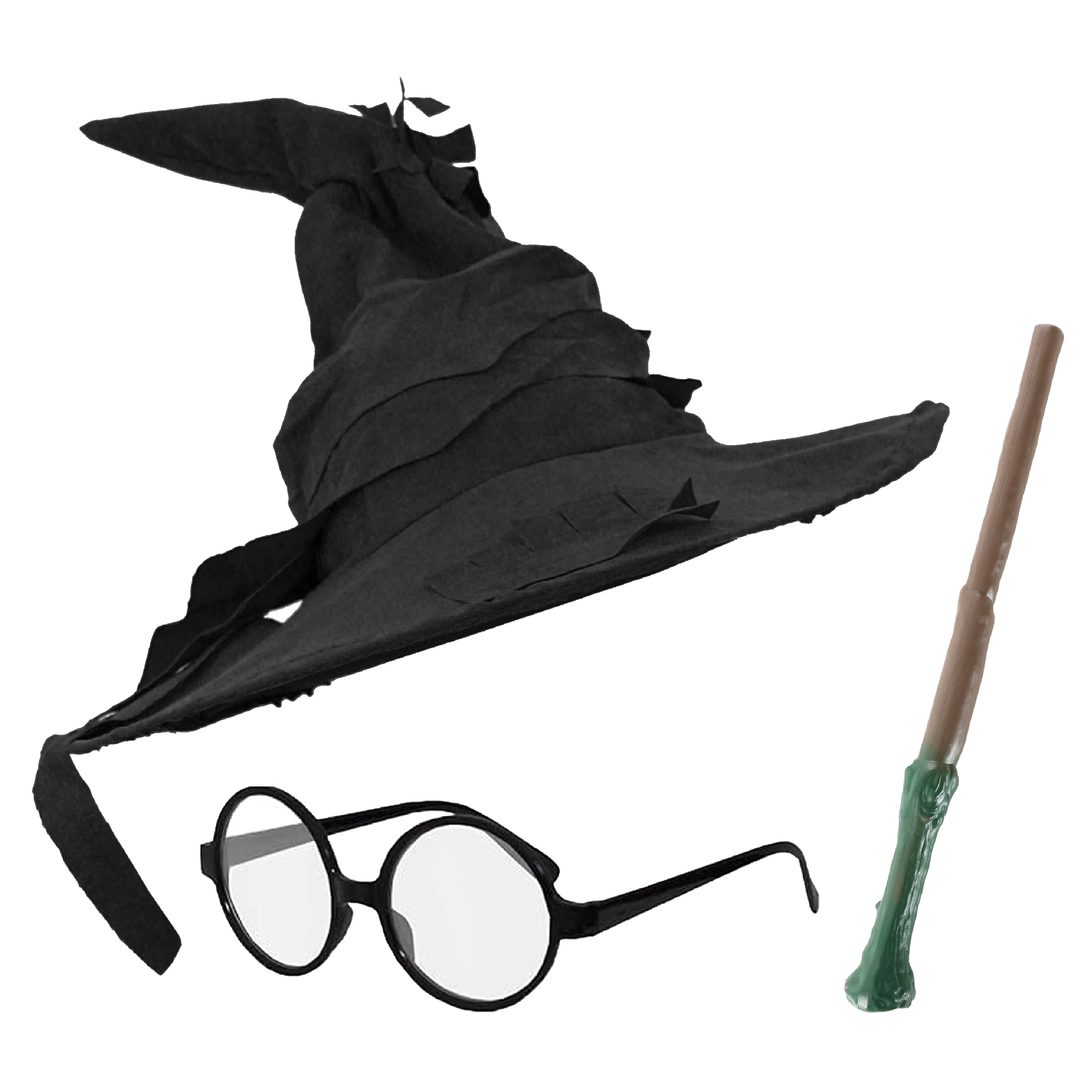 Black Wizard Hat, Glasses & Wand