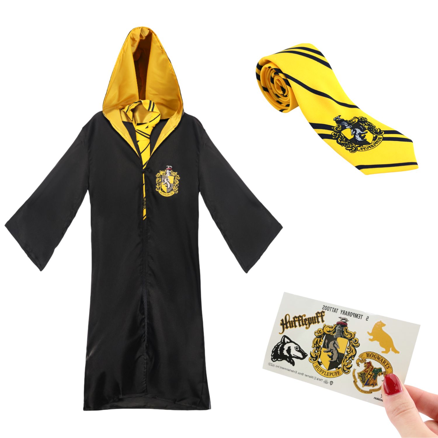 Adults Harry Potter Costume | Hufflepuff Cloak, Tie & Tattoos