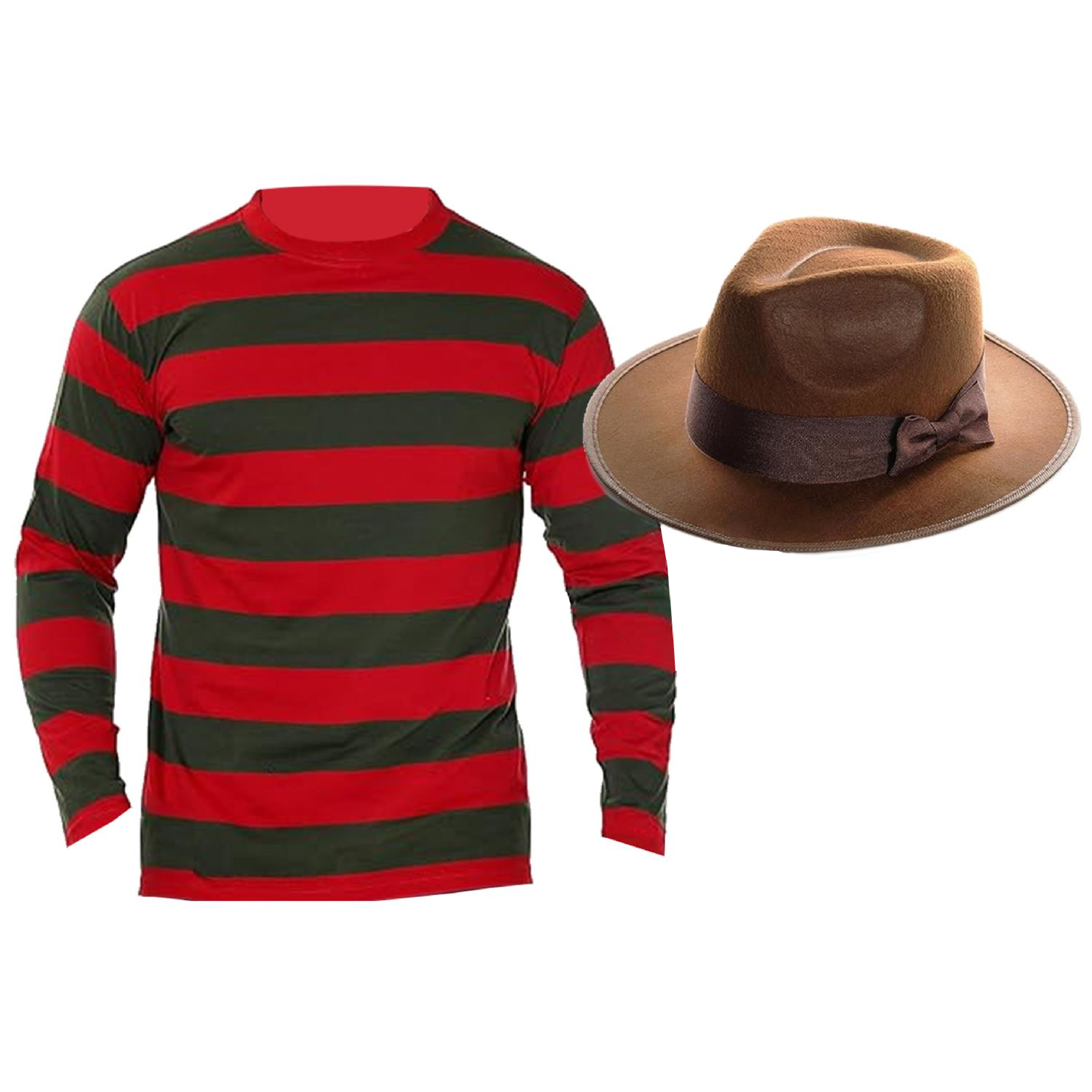 Adults Freddy Krueger Costume - Striped T-shirt & Brown Hat