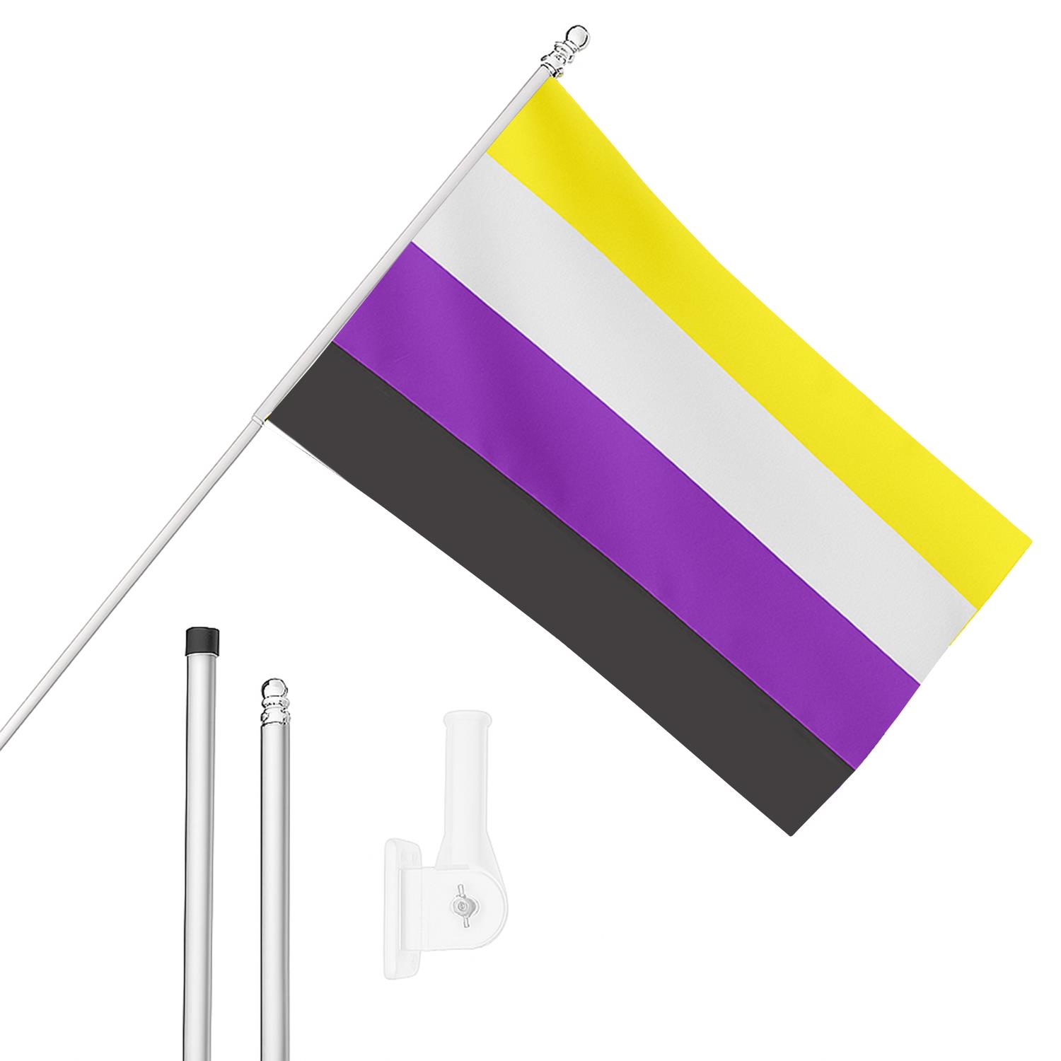Large 5ft X 3ft Non Binary Flag with 6ft Pole & Wall Bracket