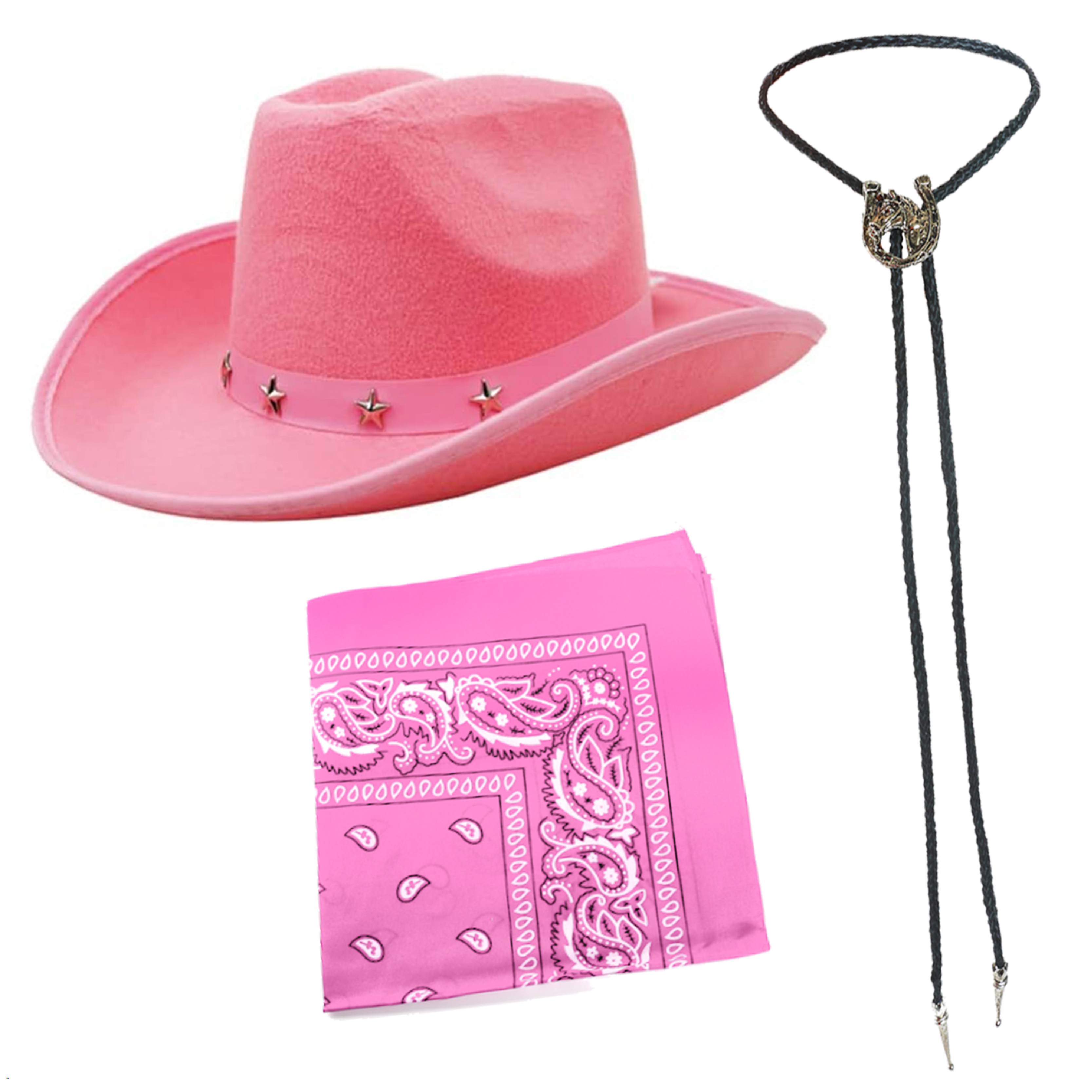 Pink Star Studded Cowboy Hat with Bandana & Tie