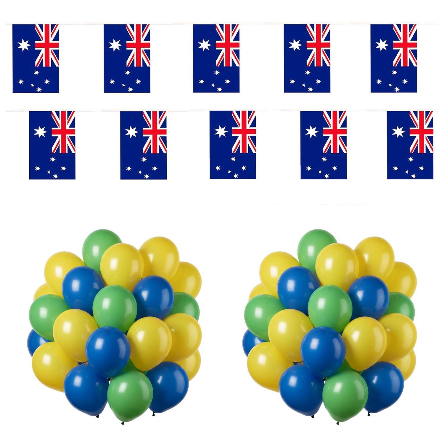 Australia Day Party Decoration Bundle | 152 Pcs | Blue, Yellow, Green Balloons & Bunting