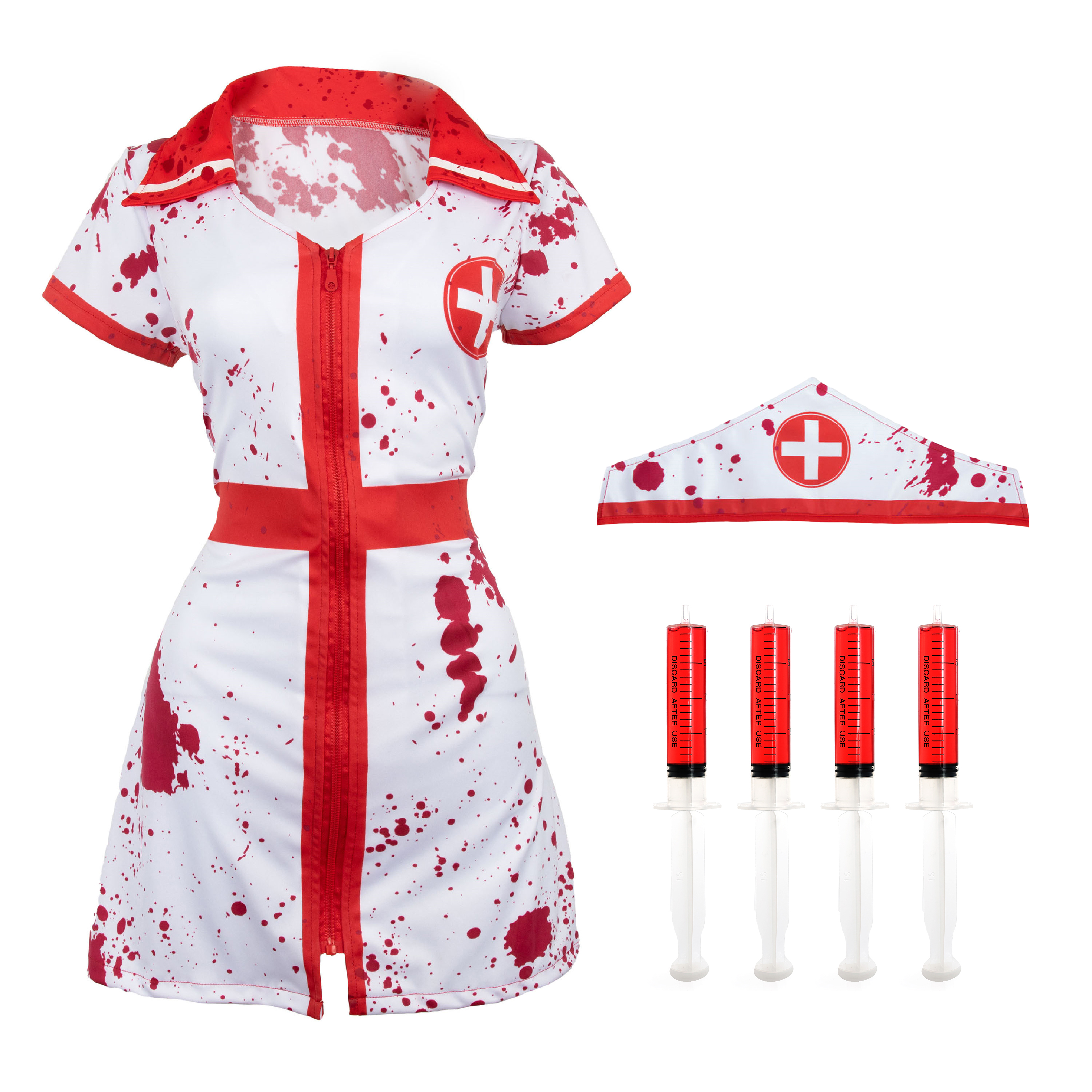 Ladies Bloody Nurse Costume | 3 Pcs | Dress, Headband & Syringes