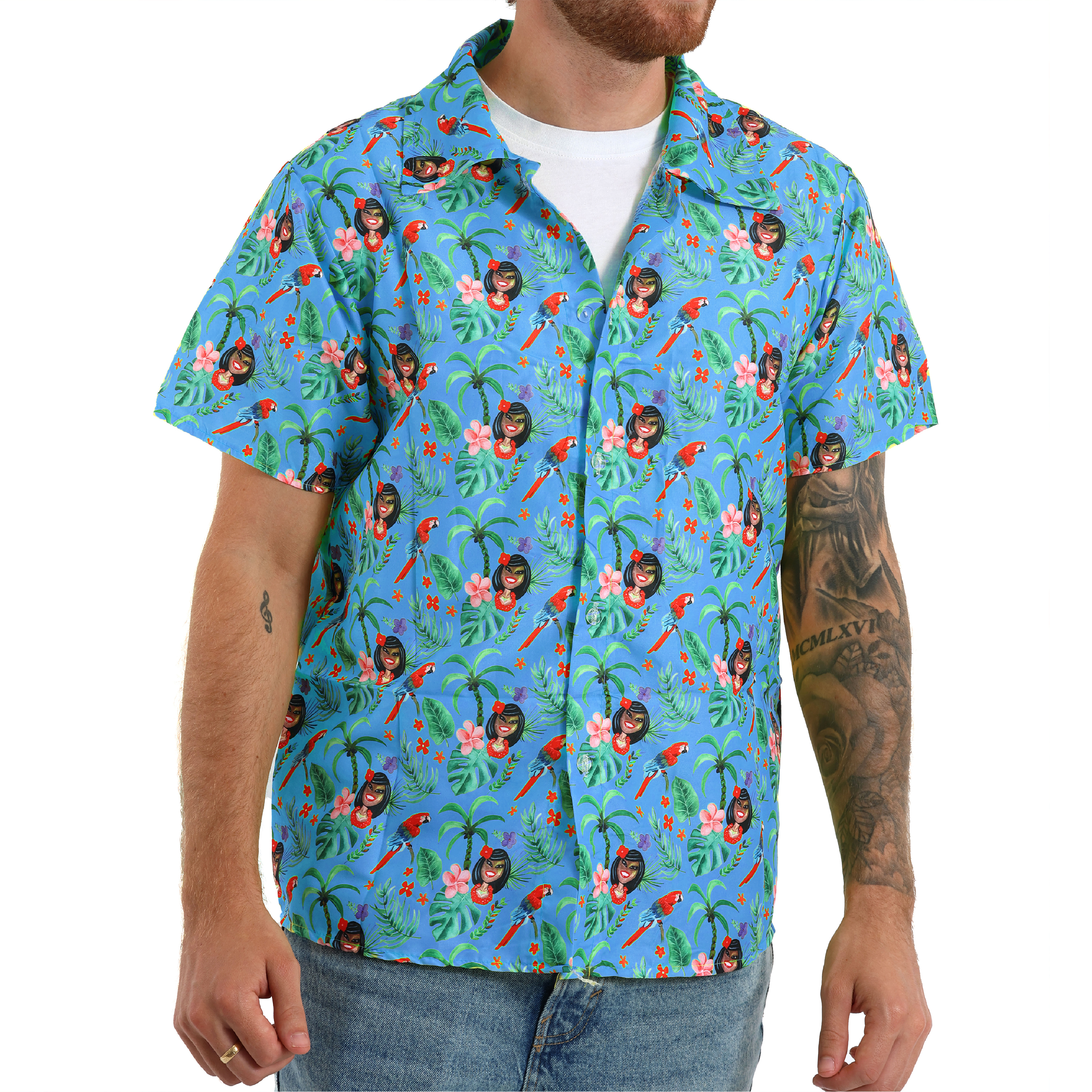 Unisex Hawaiian Print Shirt - Blue