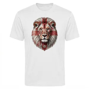 Adults England St George Flag Lion Face T-Shirt | White Patriotic Football Fan Shirt | Red Cross Realistic Graphic Supporter Top
