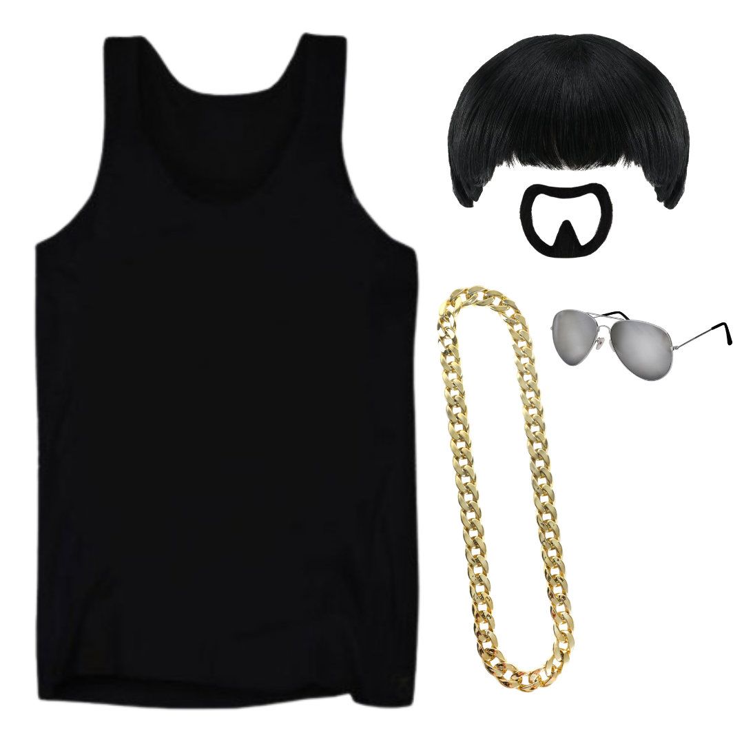 Ibiza Final Boss Costume Set | 5 Pcs | Vest, Wig, Chain, Aviator Sunglasses & Goatee