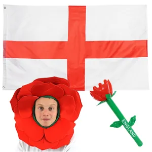 England 5ft x 3ft Flag, Red Inflatable English Rose Flower & Hat
