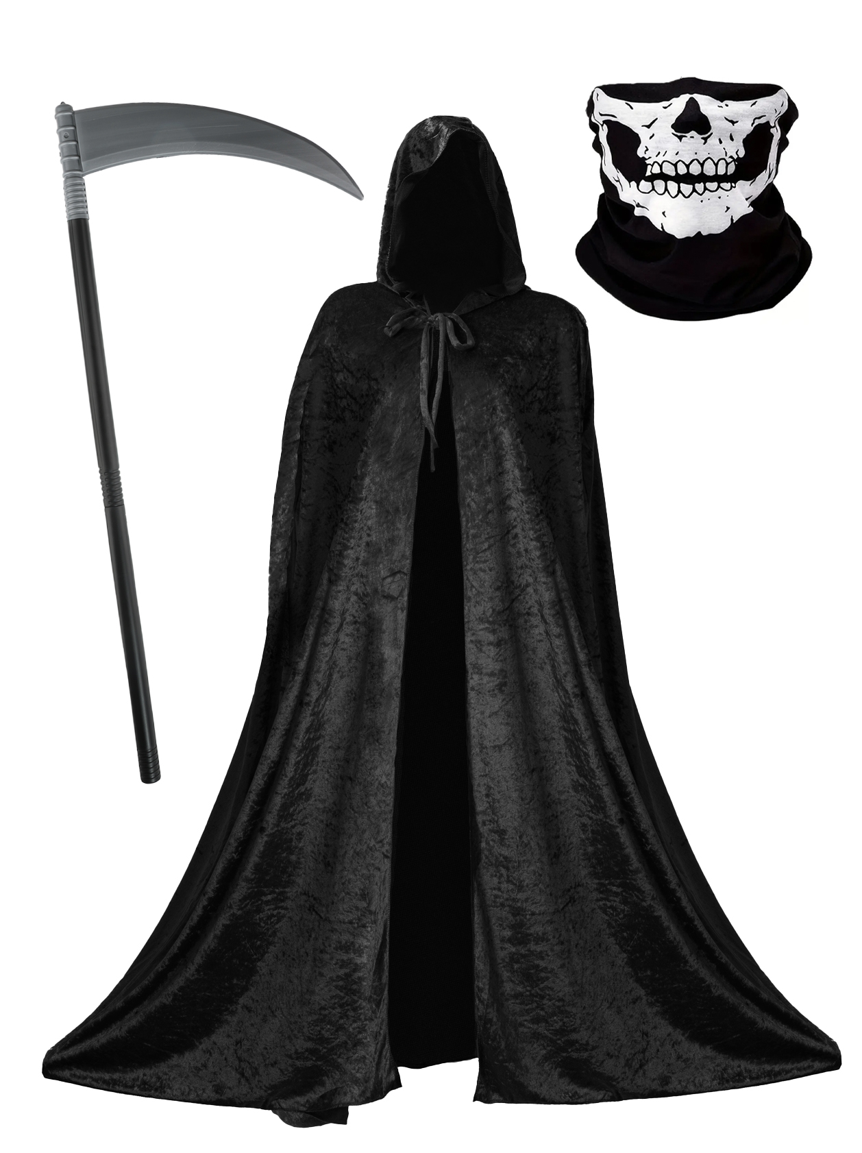 Skeleton Reaper Costume - Cape, Scythe & Skeleton Snood