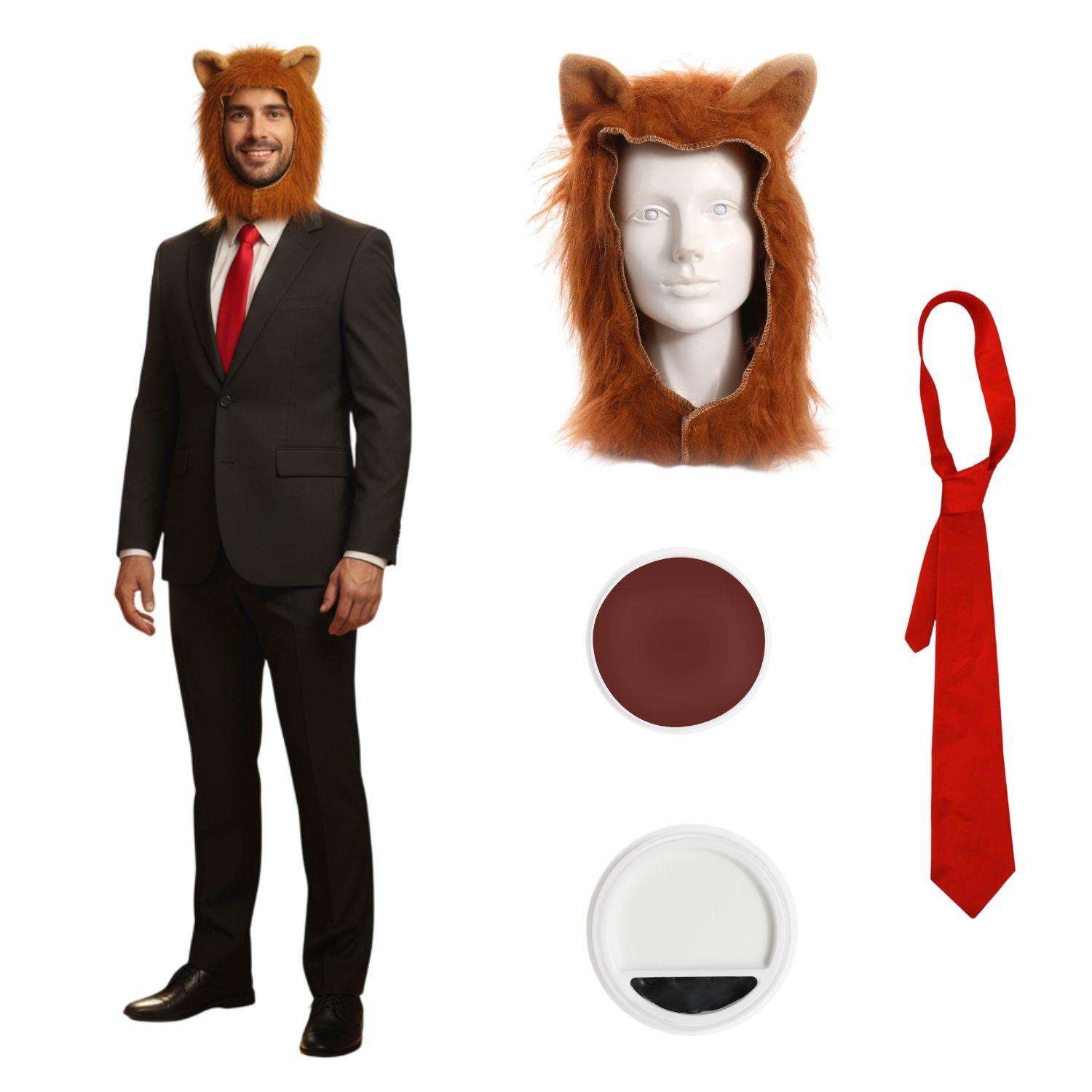 Adults Lion Mayor Costume | 6 Pcs | Blazer, Trousers, Lions Maine, Tie & Face Paint