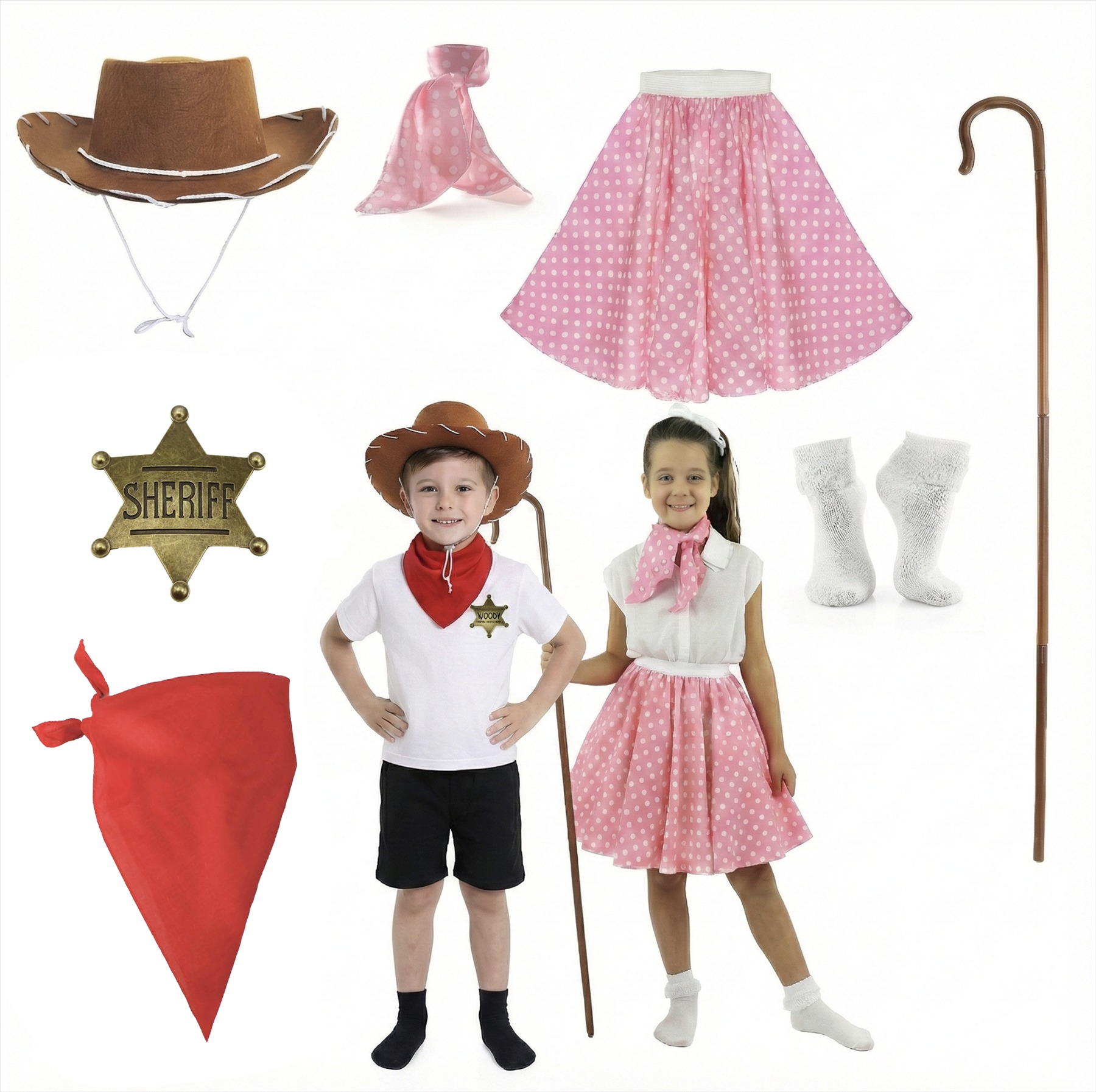 Kids Little Bo Peep & Cowboy Couples Costume | 7 Pcs