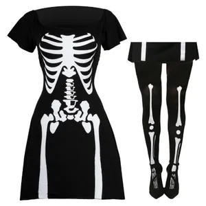Ladies Skeleton Skater Dress & Tights