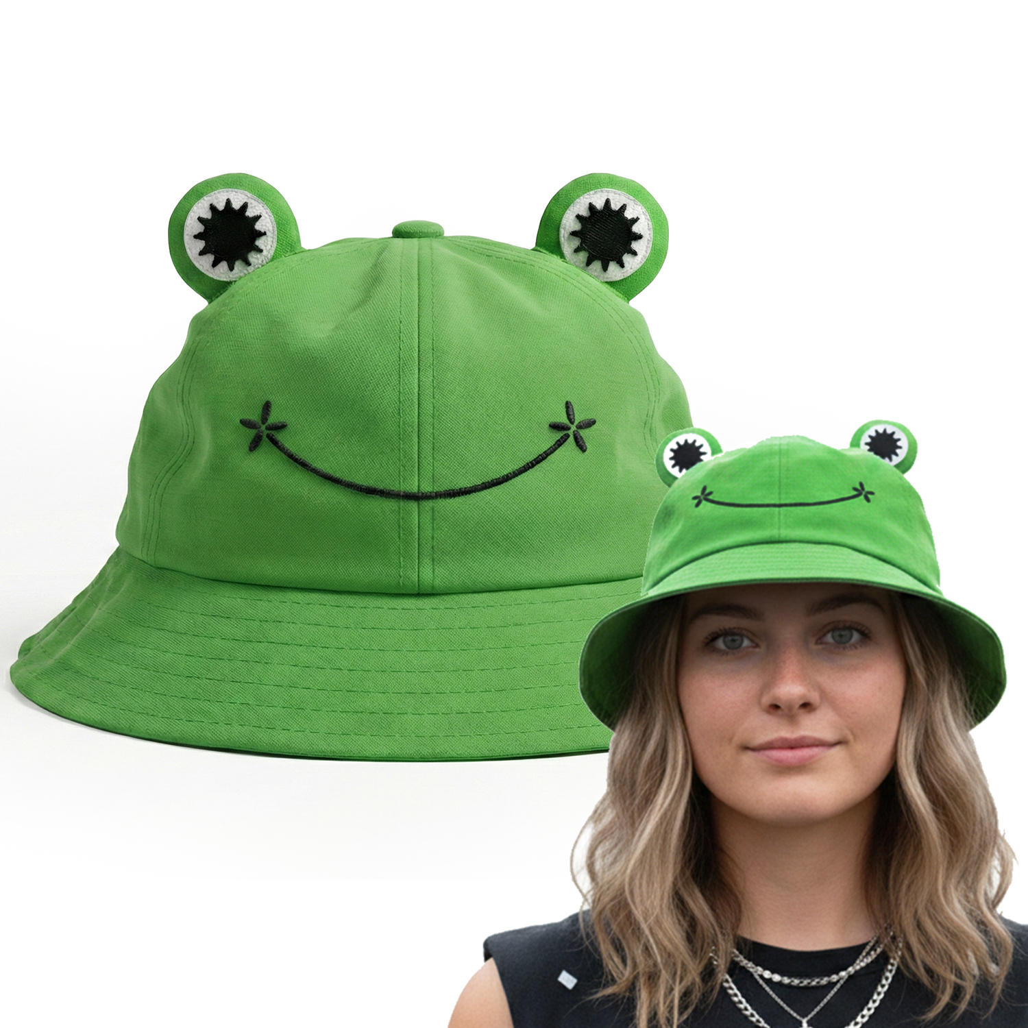 Green Frog Bucket Hat | Music Tour Festival Stylish Together Fancy Dress Costume Accessory