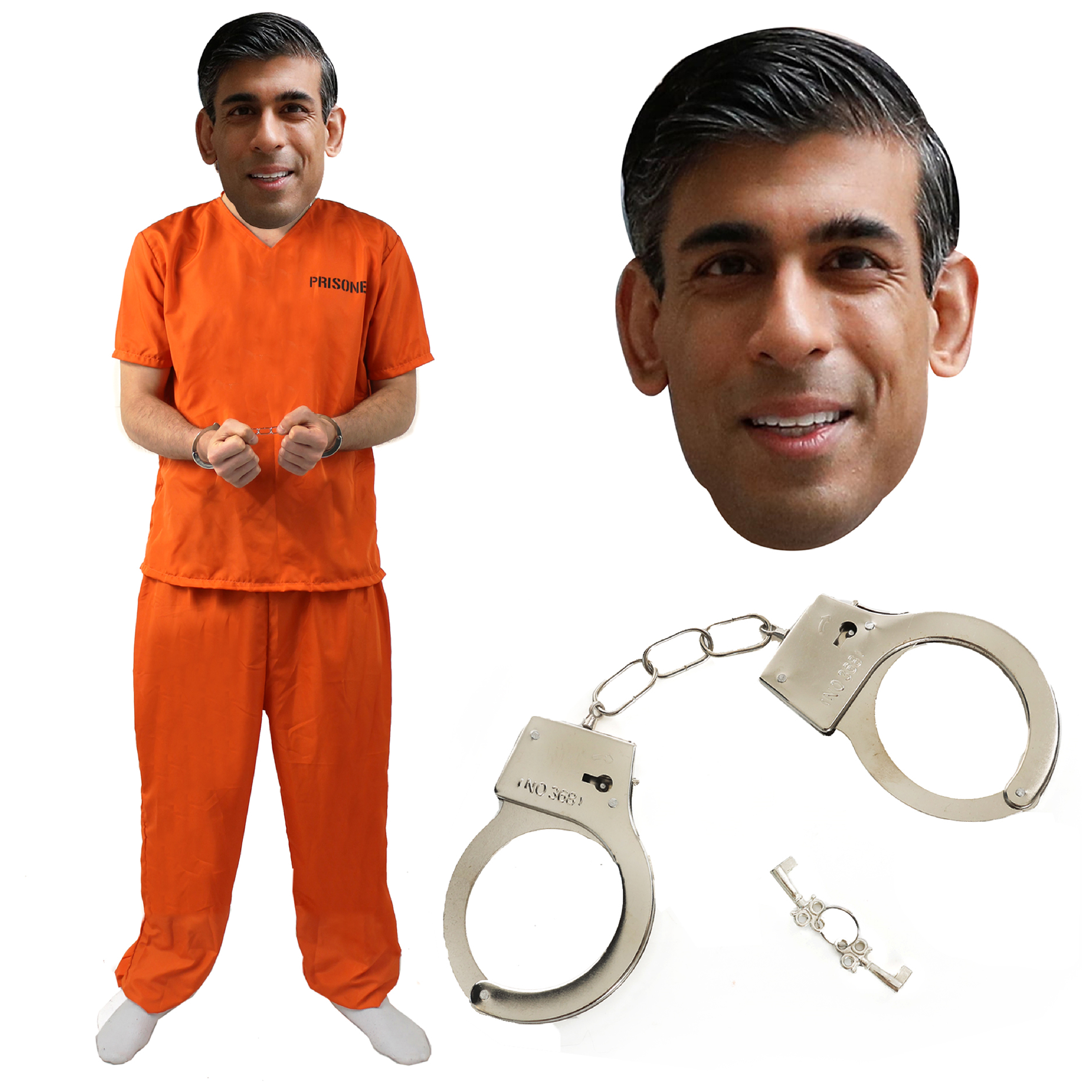 Adults Prisoner Costume with Handcuffs - with Rishi Sunak Mask
