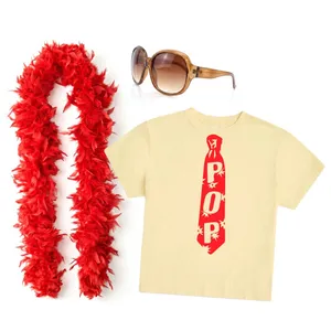 Ladies Pop-Inspired Concert Outfit Set | 3 Piece | Lemon Yellow Graphic Tee, Statement Sunglasses & Red Feather Boa
