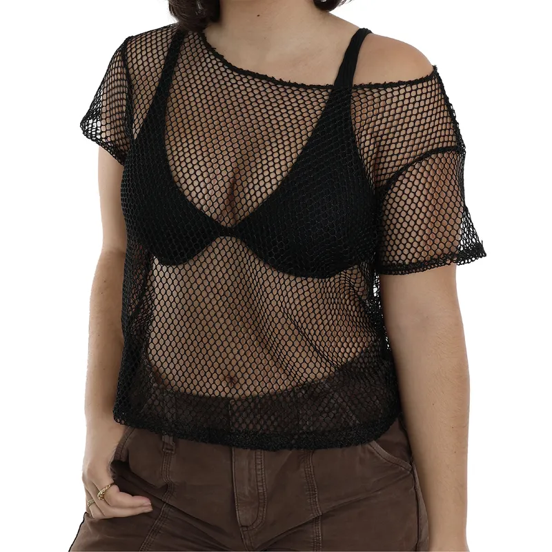 80s mesh top fancy dress 80s Pink Long Sleeve Mesh Top