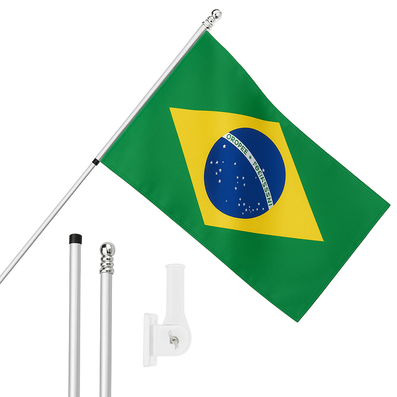 Large 5ft X 3ft Brazil Flag with 6ft Pole & Wall Bracket