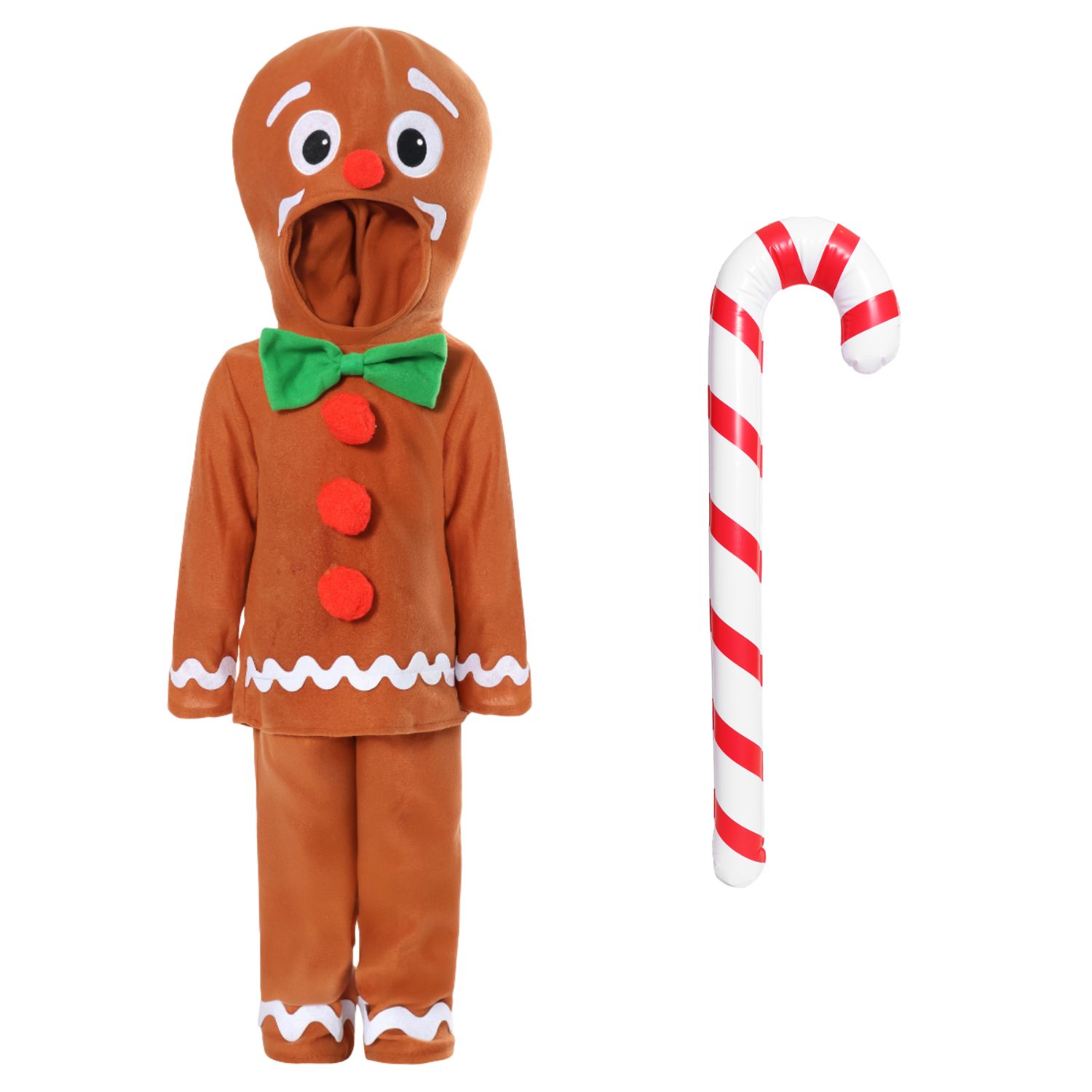 Kids Gingerbread Man Costume | 3 Pcs | Top, Trousers & Inflatable Candy Cane