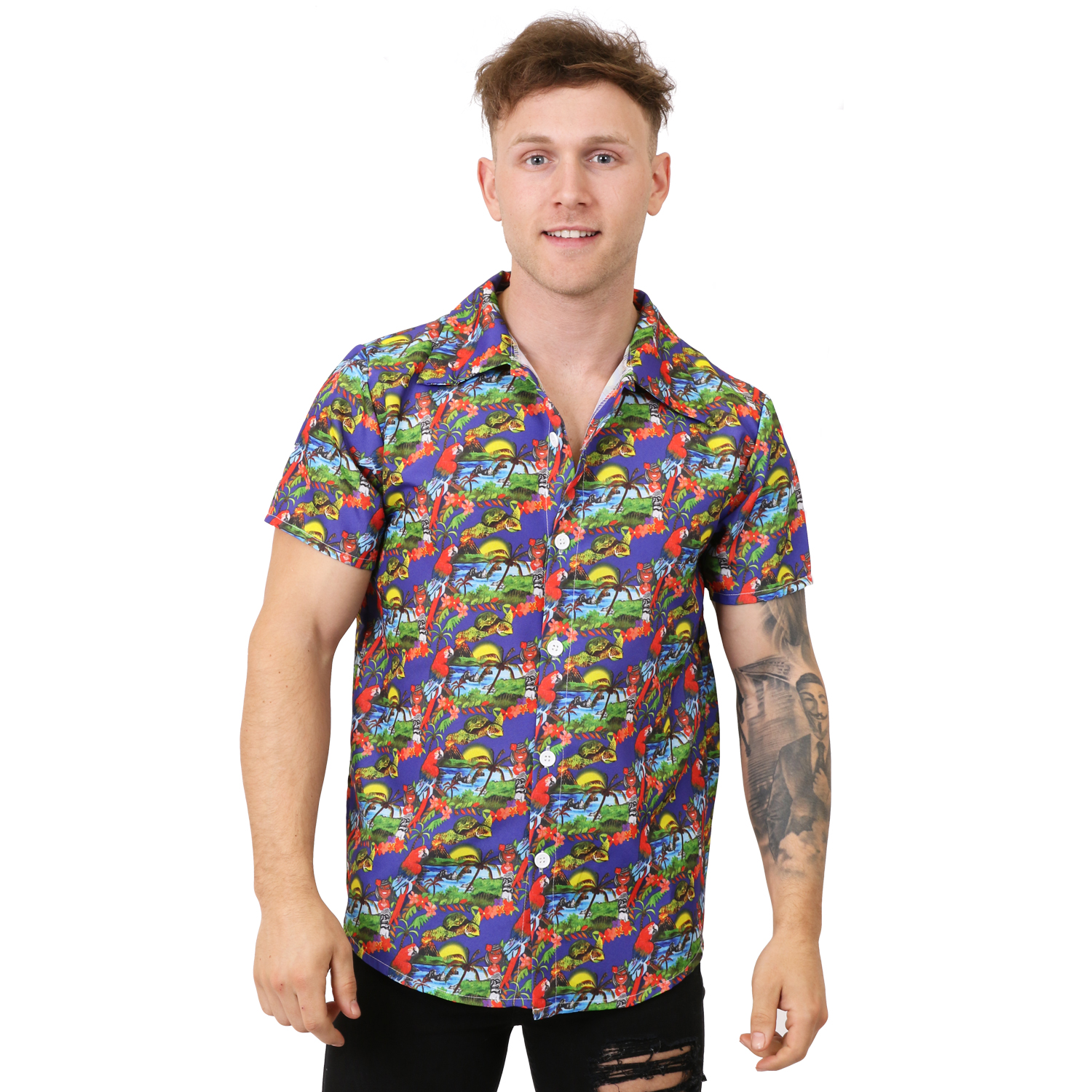 Unisex Hawaiian Print Shirt - Blue