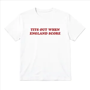 Ladies “Tits Out When England Score” Baby Tee | Women’s Funny Football Supporter Tee | White Slogan Top