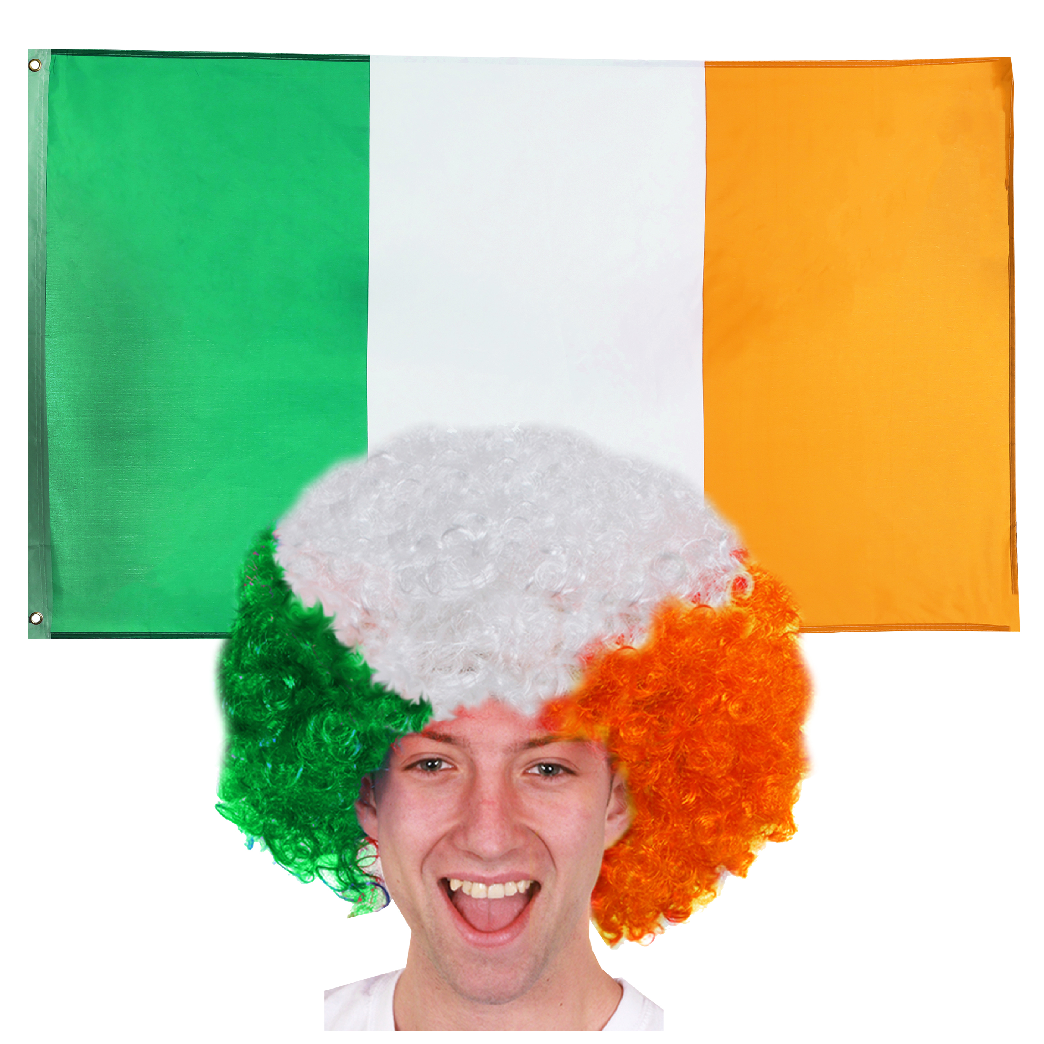 Ireland 3x5 ft Flag & Ireland Afro Wig