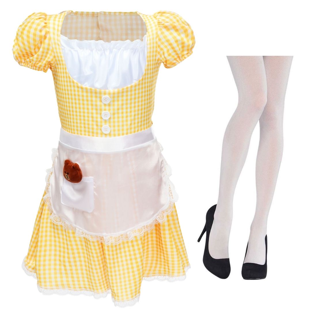 Ladies Goldilocks Costume | 2 Pcs | Dress & White Tights