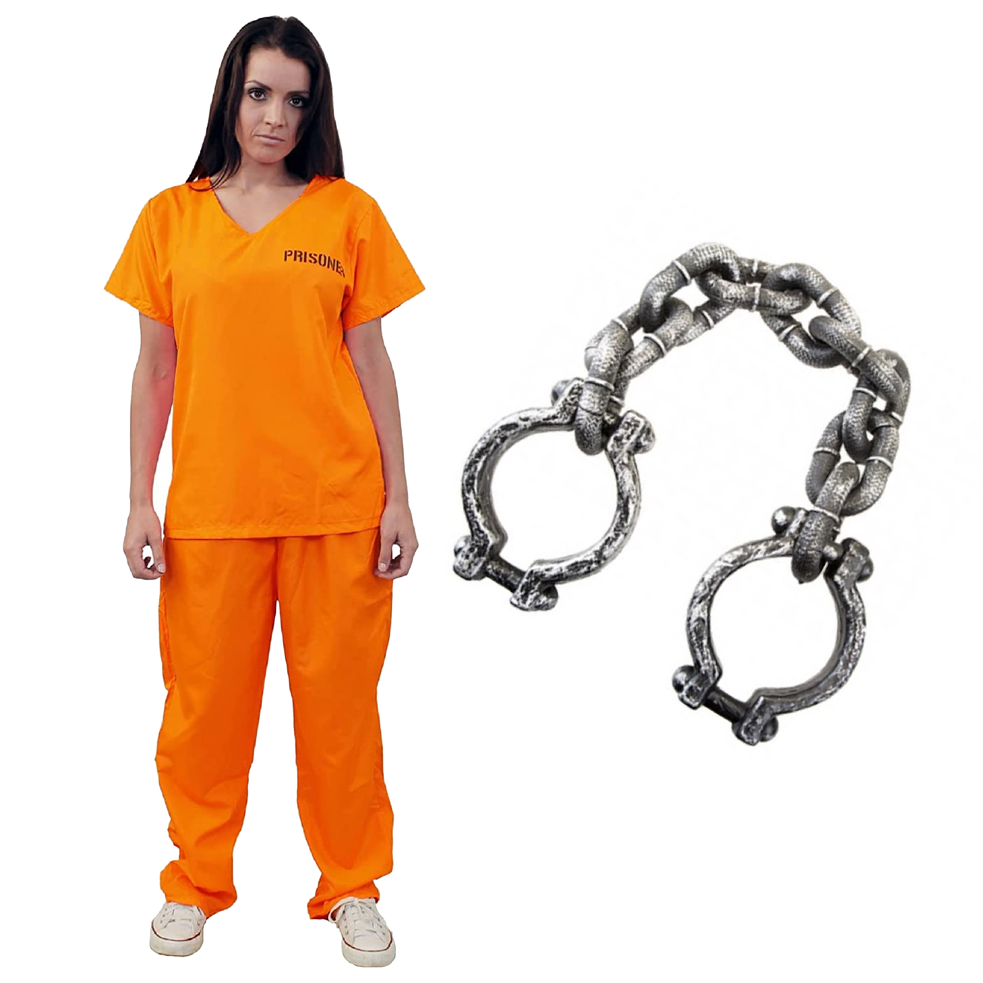 Ladies Orange Prisoner Costume with Shackles